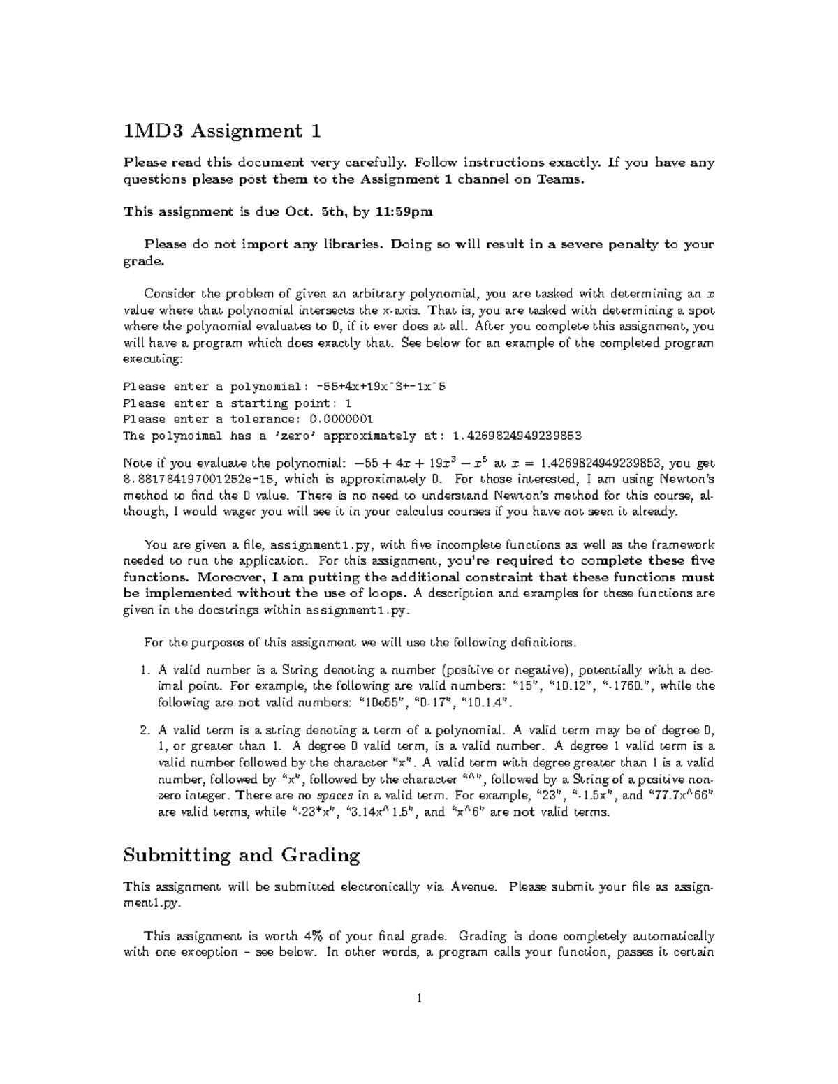 1MD3 Assignment 1: Polynomial Root Finding Task - Studocu