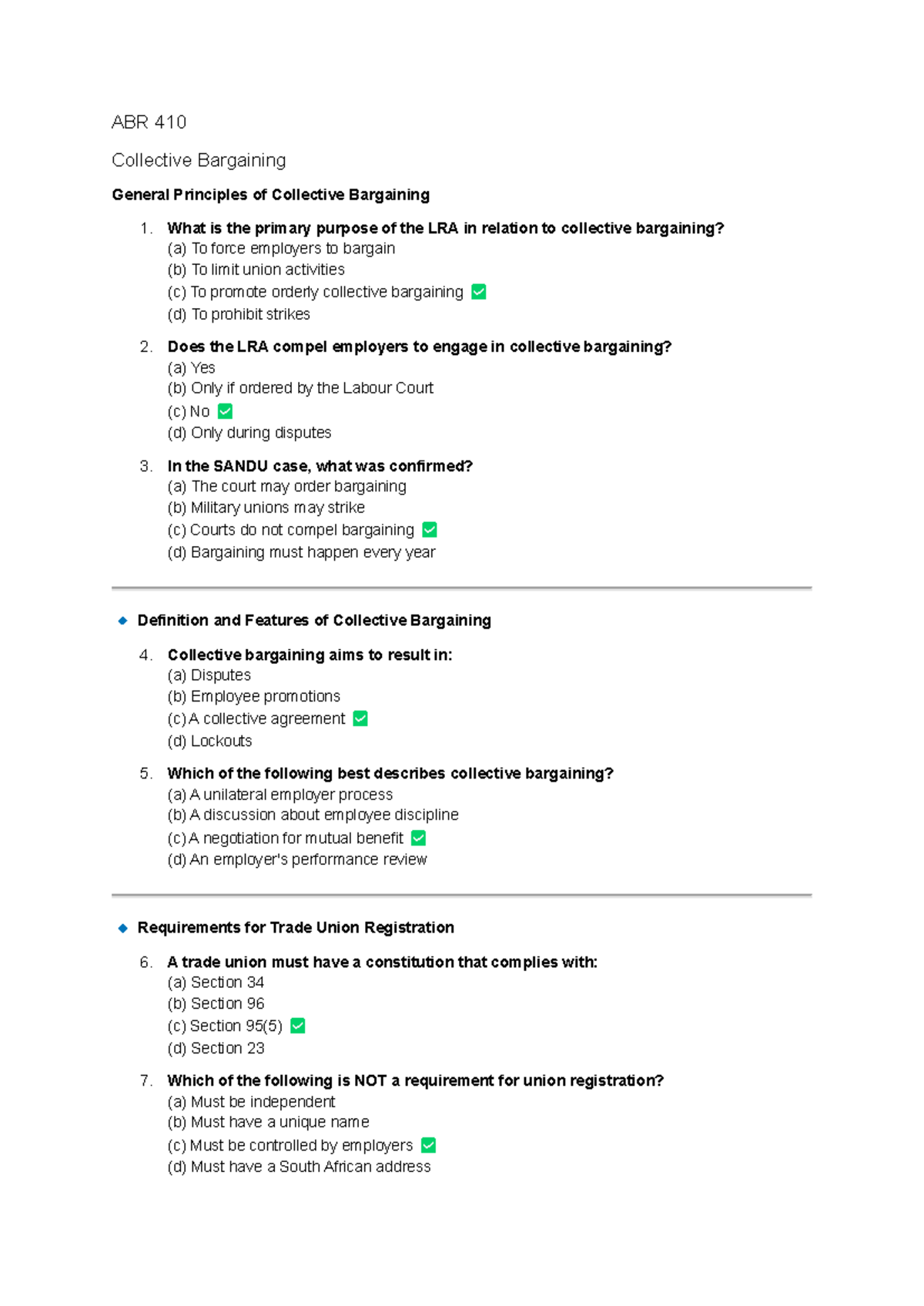 ABR 410 Final Exam Study Guide: Collective Bargaining Principles - Studocu
