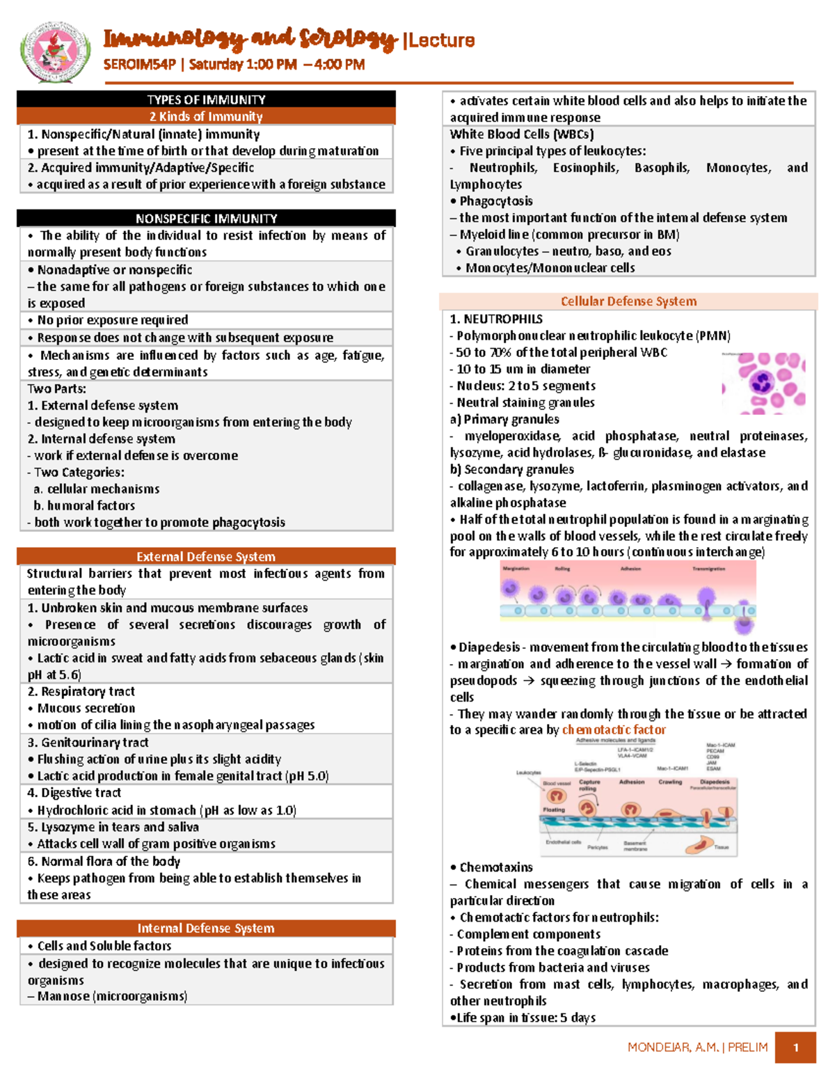 Immunology and Serology SEROIM54P: Types of Immunity Overview - Studocu