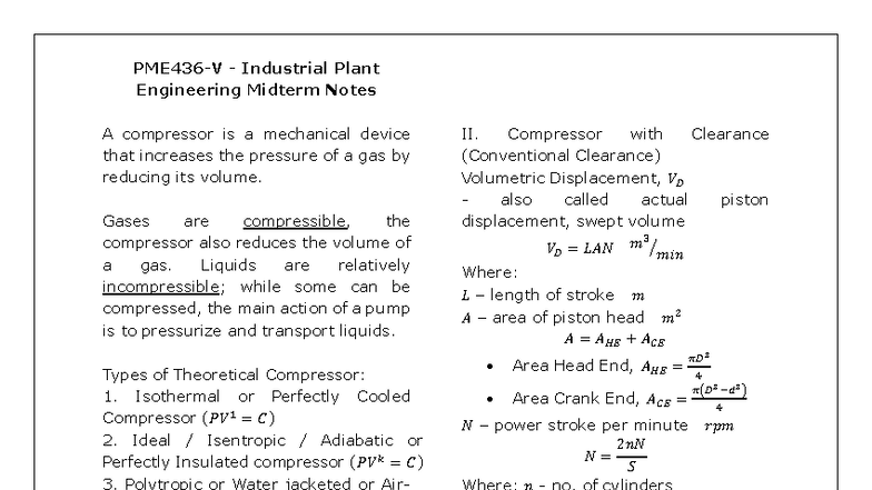 PME436 V Industrial Plant Engineering Midterm Study Notes - Studocu