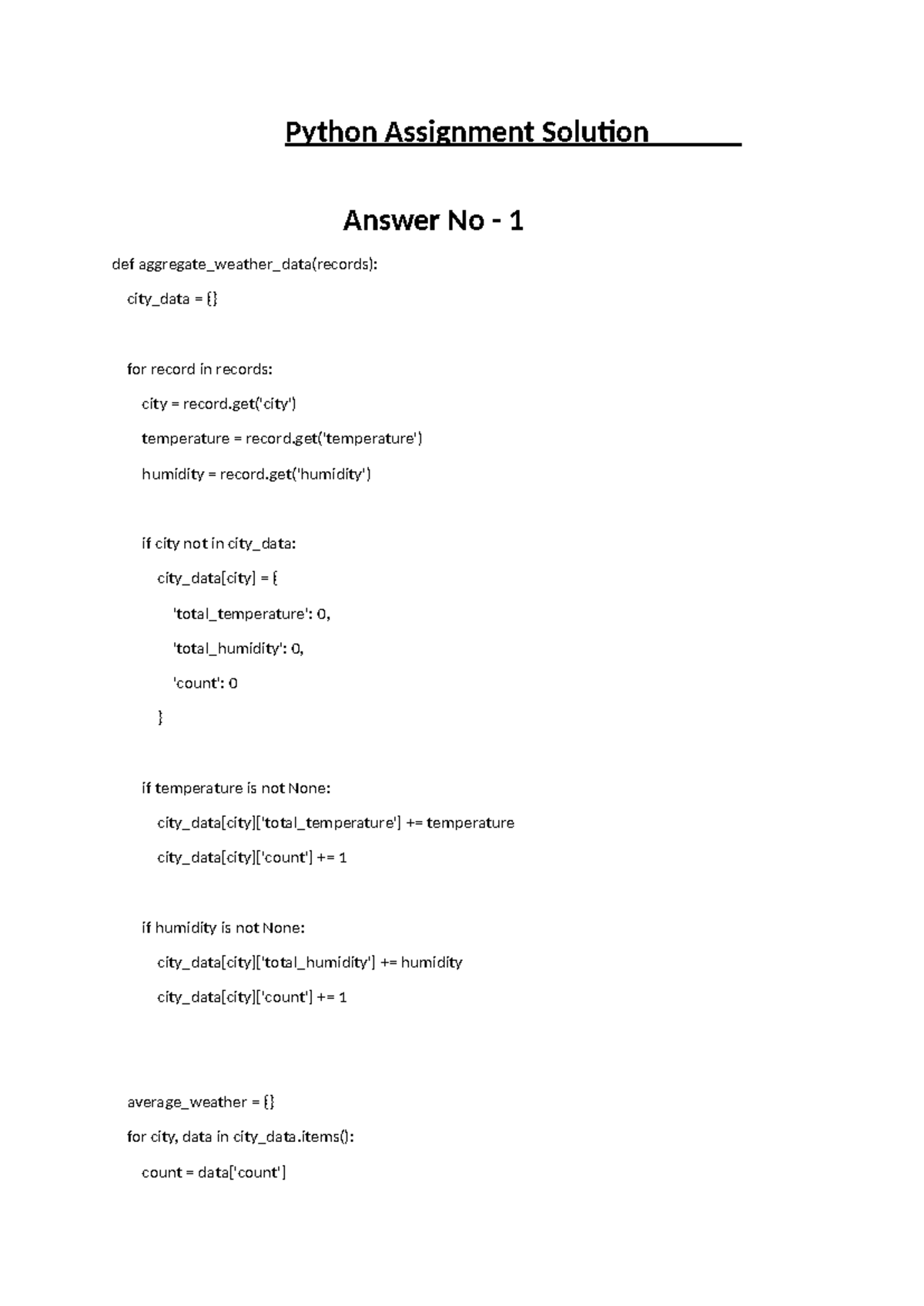 Python Assignment Solution: Weather Data Aggregation & SQL Query - Studocu