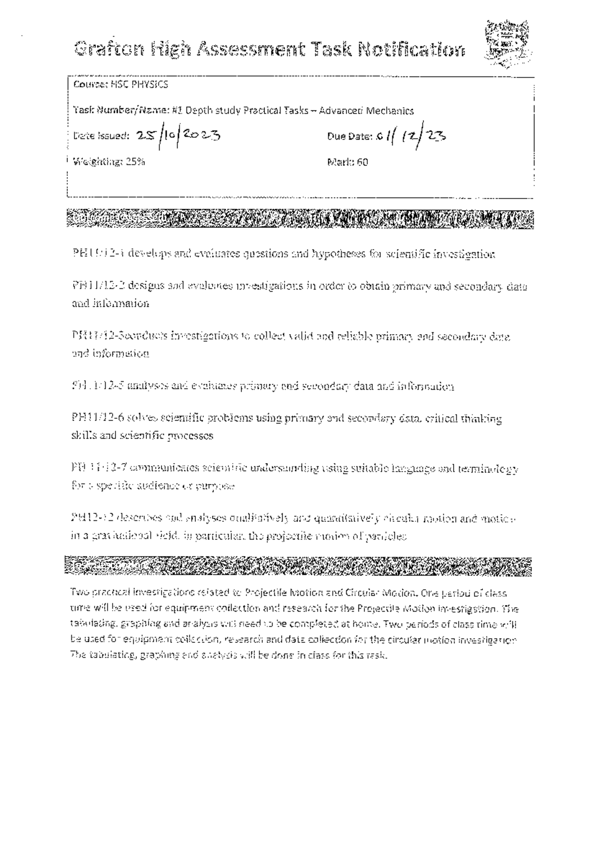 HSC Physics Assessment Task 1: Advanced Mechanics Practical ...