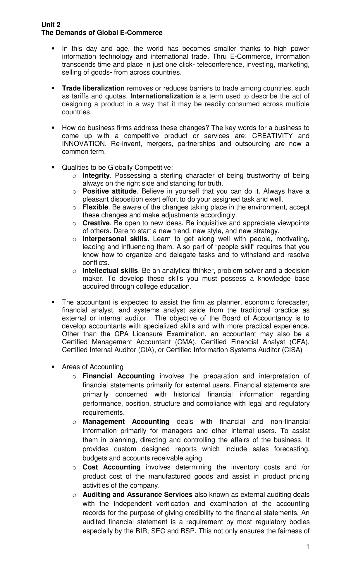 Unit 2: Navigating Global E-Commerce Demands in Business Strategy - Studocu