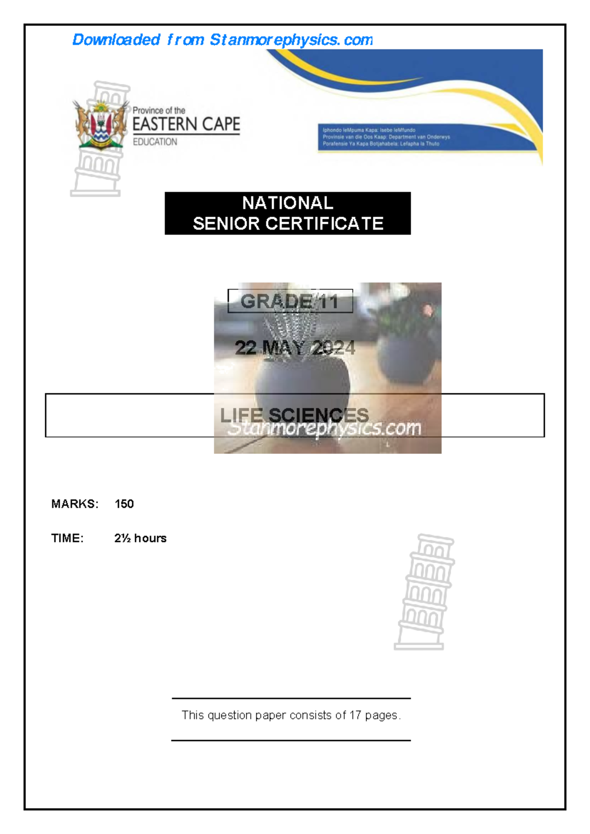 Life sciences exam paper gr 11 may 2024 stanmore physics studocu