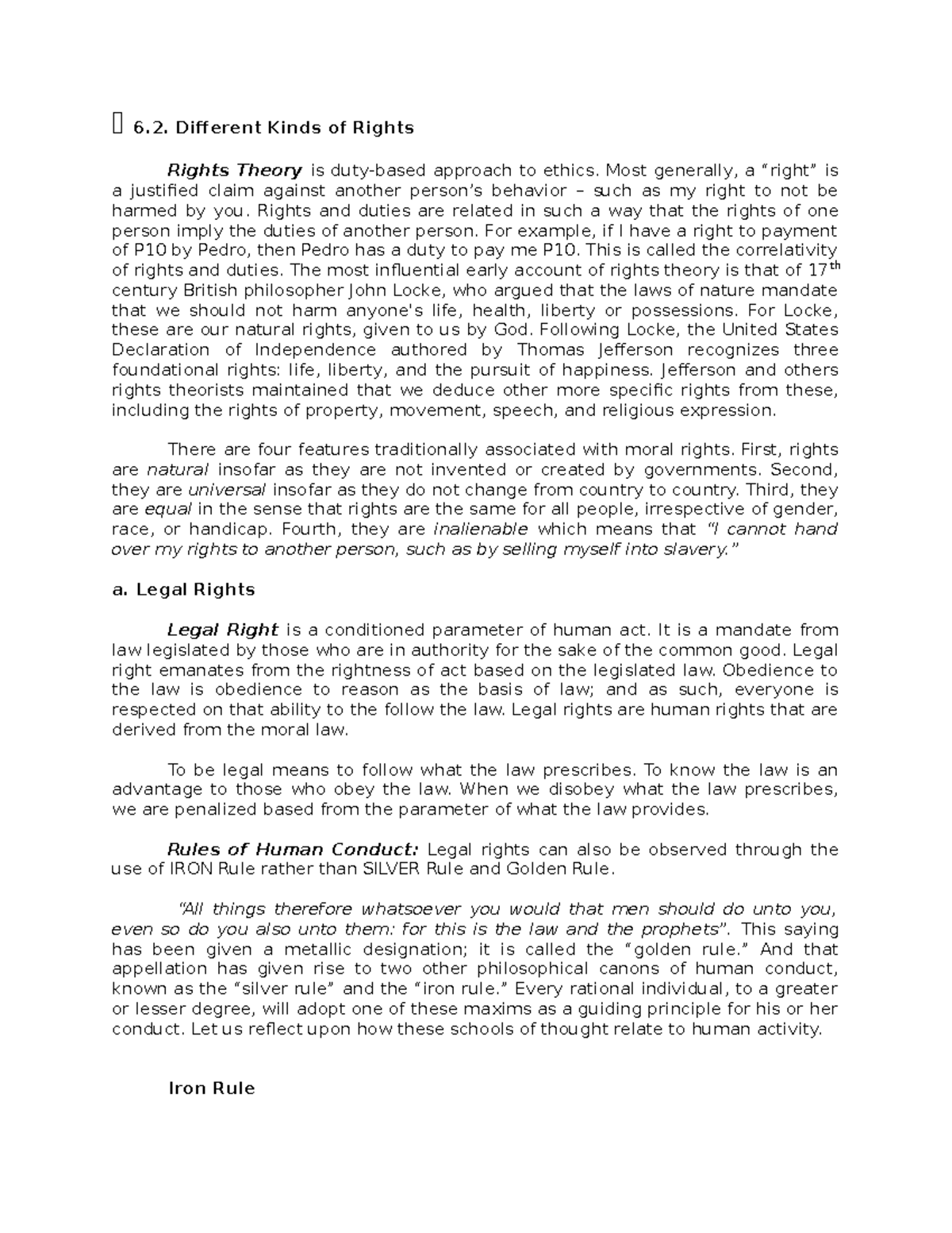 Exploring Different Types of Rights: Legal and Moral Perspectives - Studocu
