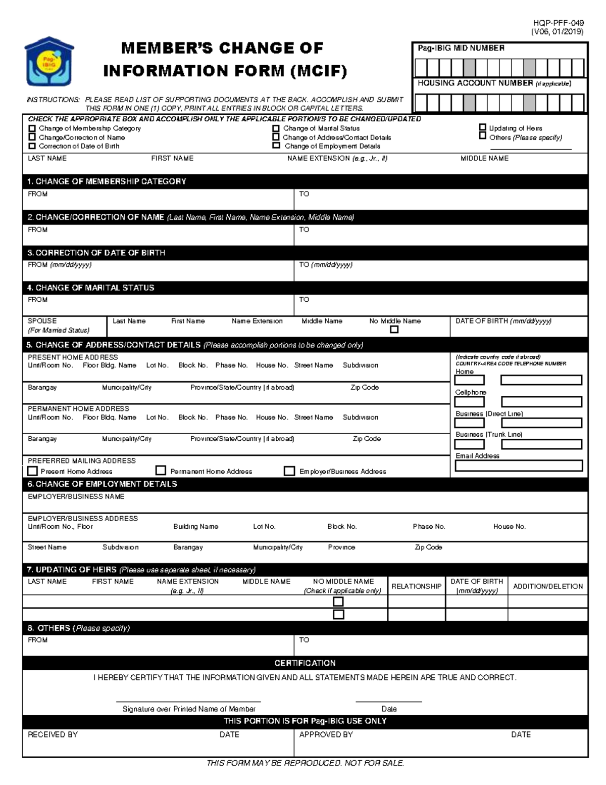 PFF049 Member Change Information Form (MCIF) Instructions V06 - Studocu
