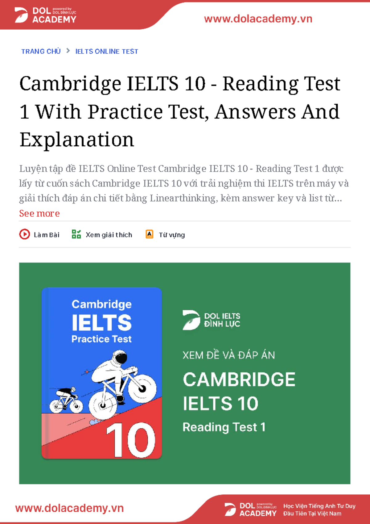 CAM10 - IELTS Reading Test 1 with Answers and Explanations - Studocu