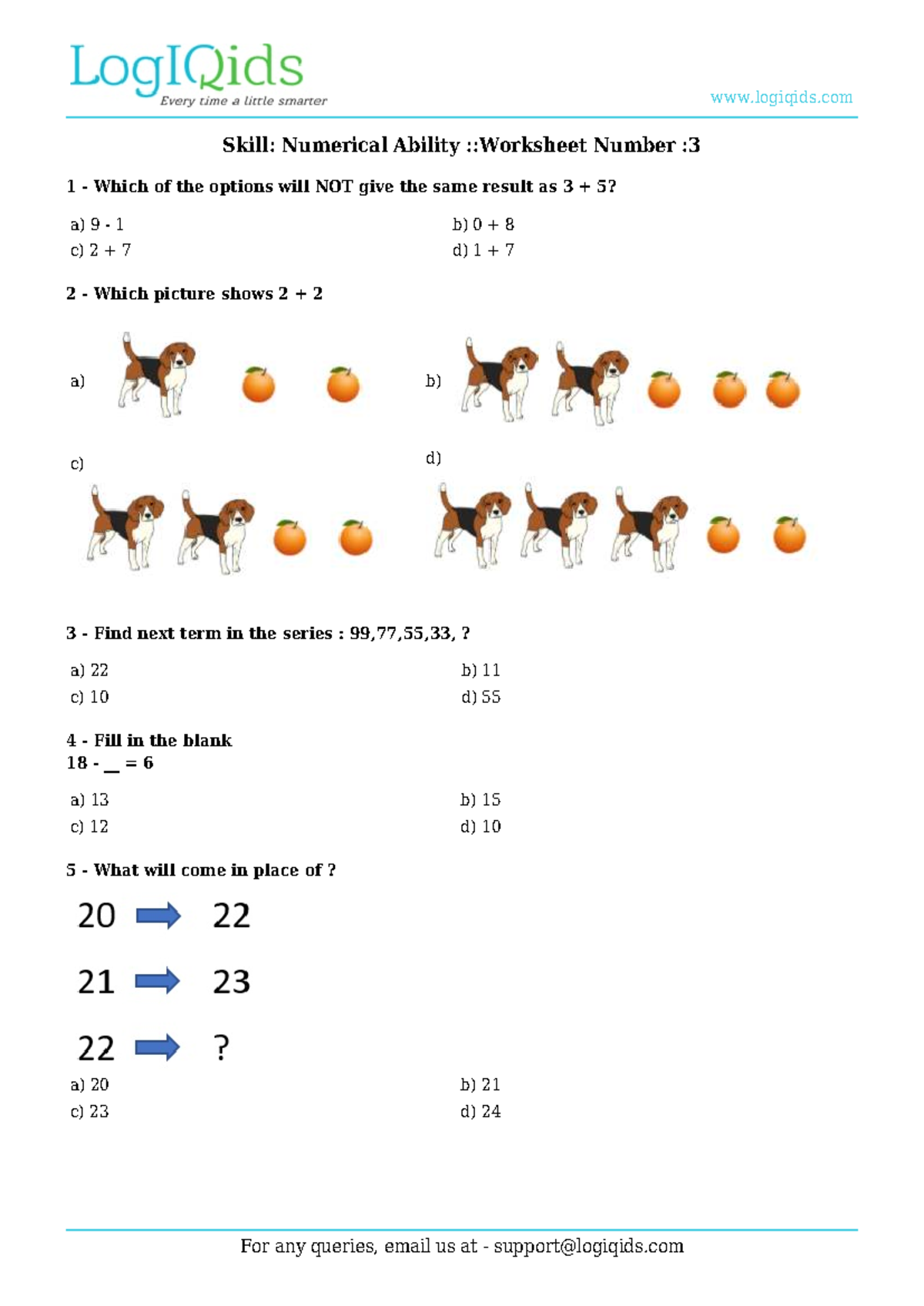 Numerical Ability Worksheet for Class 2 - Worksheet 3 - Studocu
