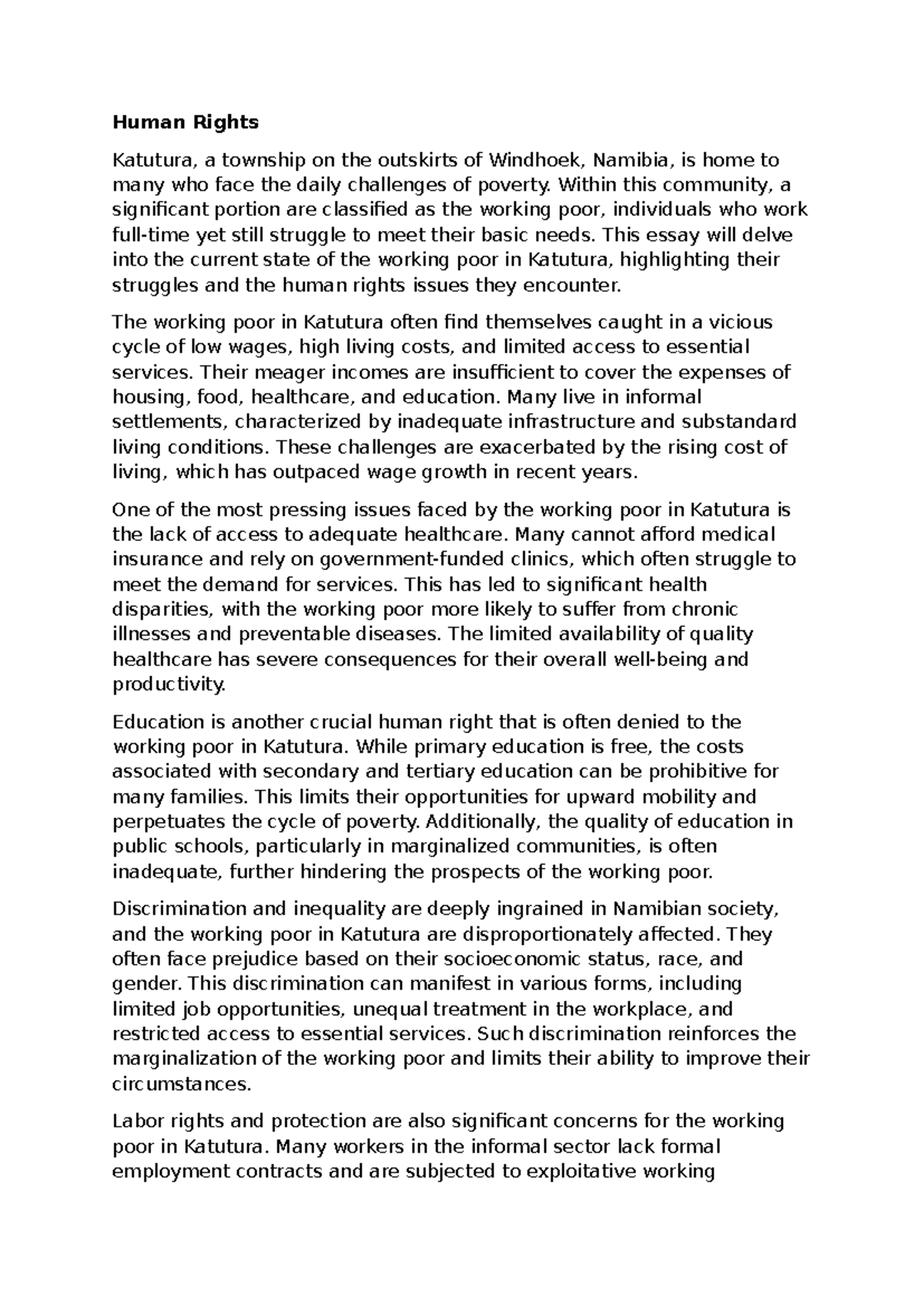 Human rights assignment: The struggles of the working poor in Katutura ...