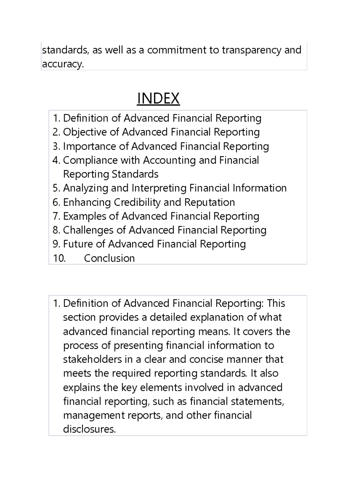 Advanced Financial Reporting - standards, as well as a commitment to ...