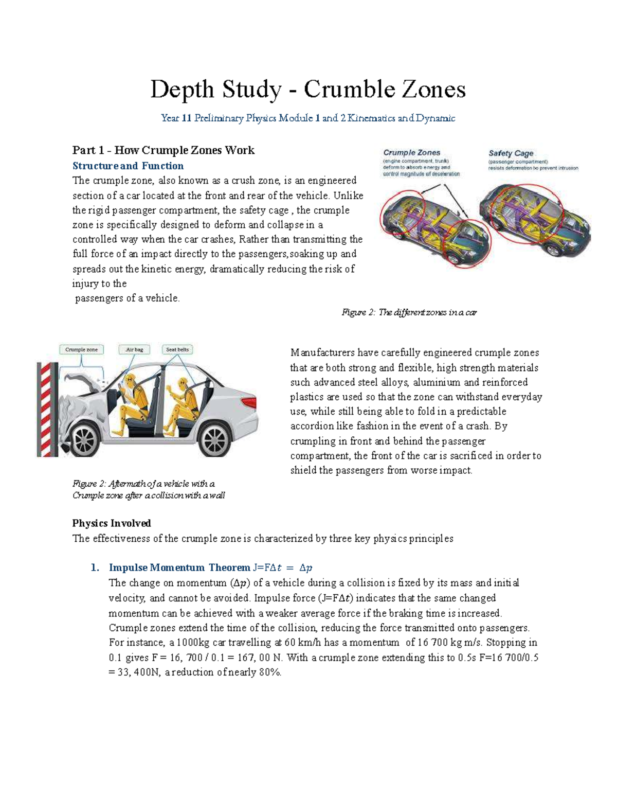 Crumple Zones Depth Study: Year 11 Physics Module 1 & 2 Insights - Studocu