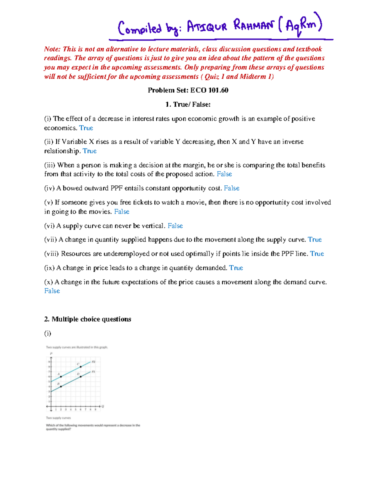 Problem Set Practice for Midterm 1: ECO 101.60 - Studocu