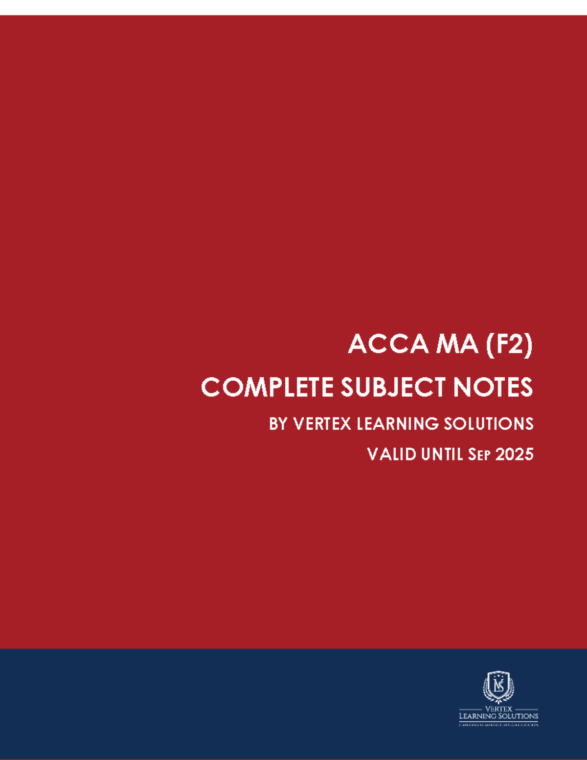 ACCA MA (F2) Comprehensive Study Notes for 2025 Revision - Studocu