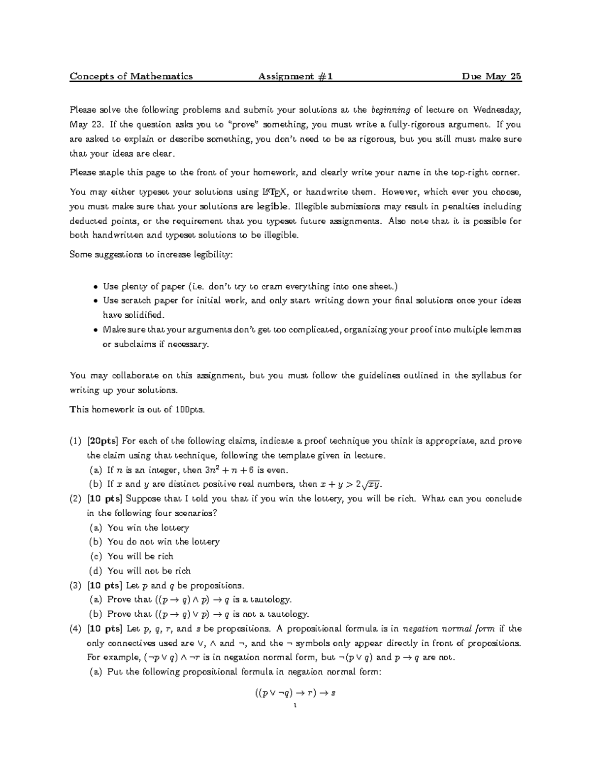 Assignment 1 - If the question asks you to “prove” something, you must ...