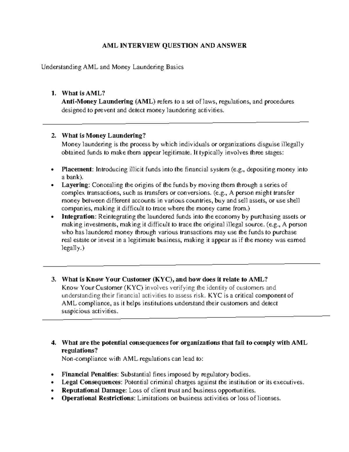 AML Interview Guide: Key Concepts & Common Questions (1744128873) - Studocu