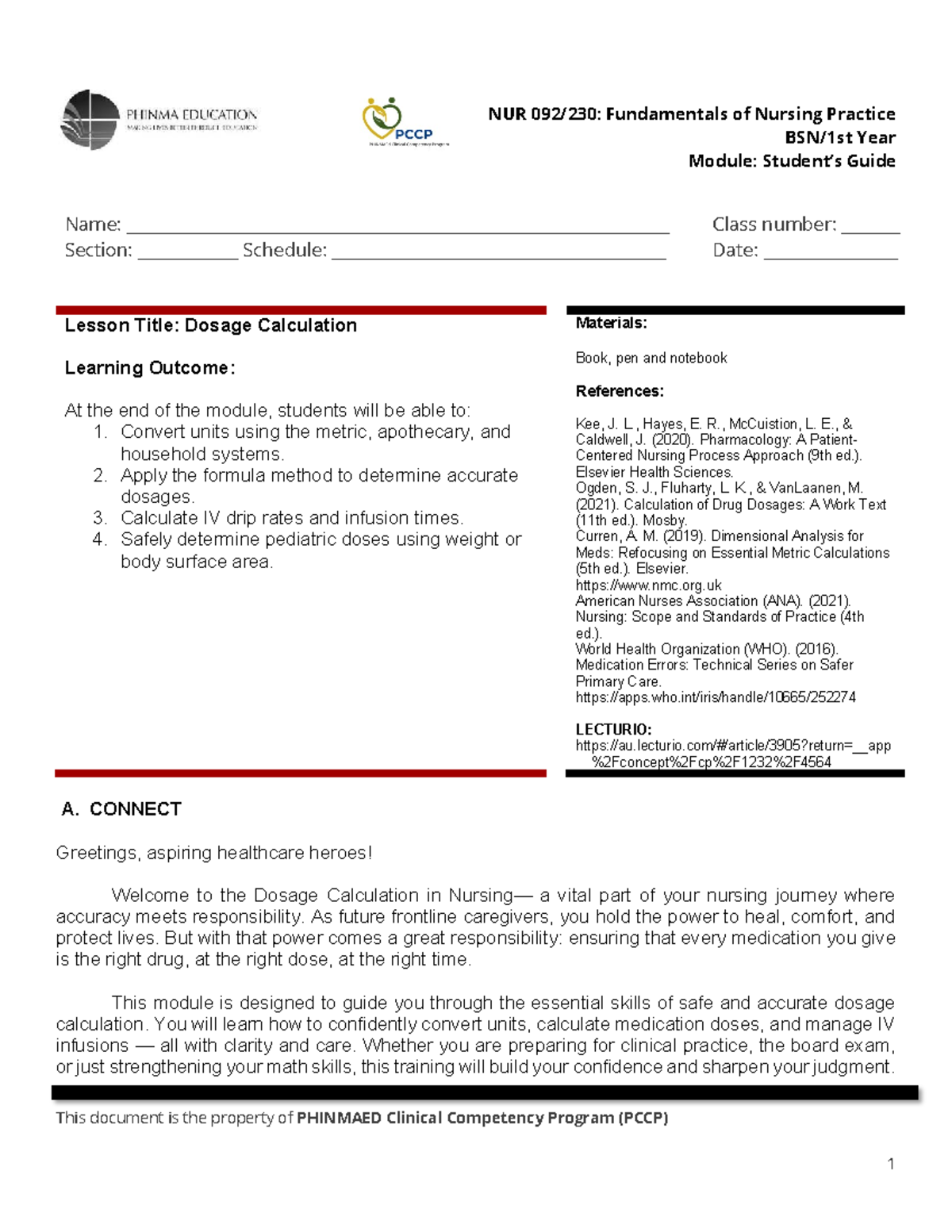NUR Fundamentals of Nursing Practice: Dosage Calculation Guide - Studocu
