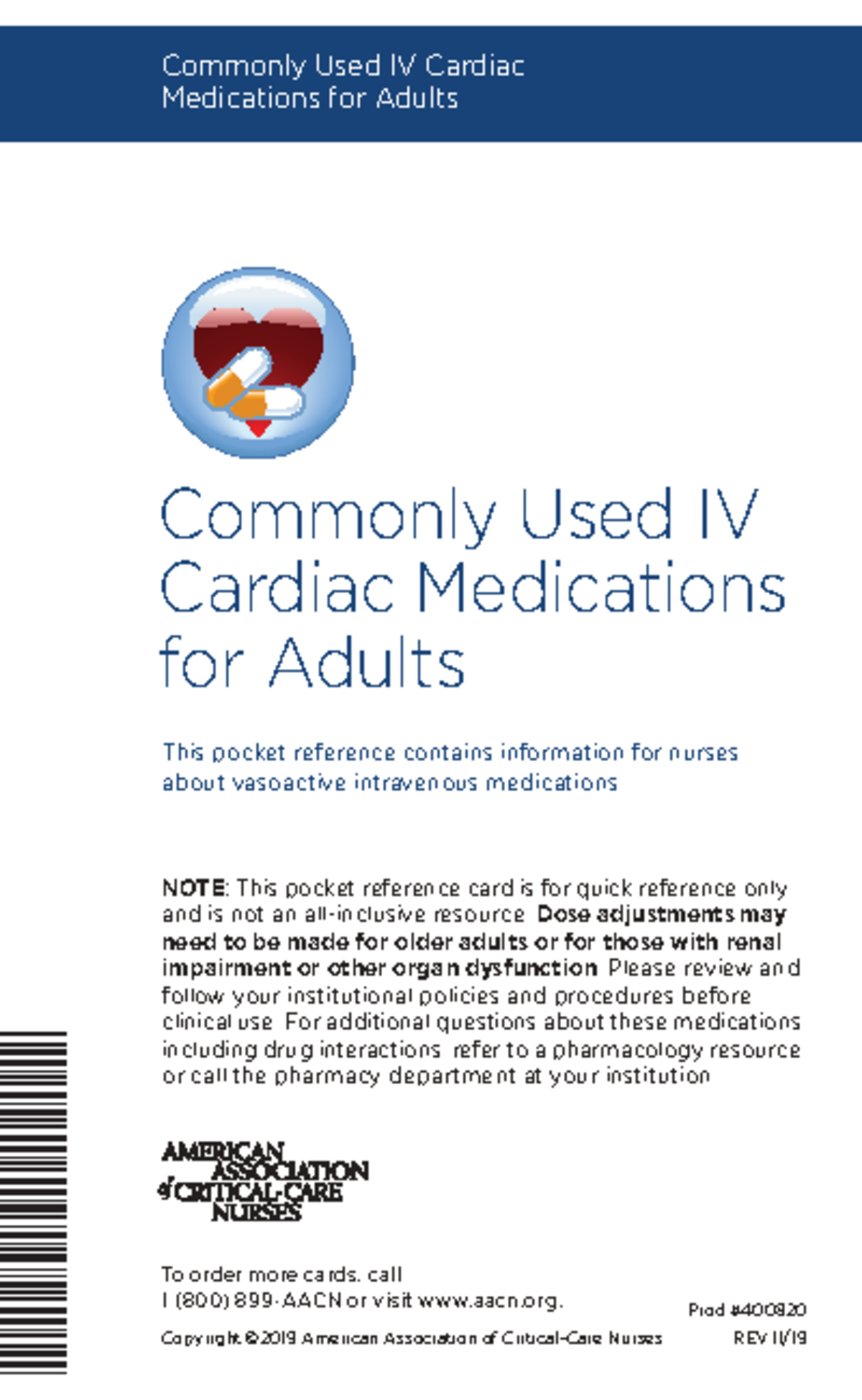 IV Cardiac Medications for Adults: Quick Reference Pocket Card - Studocu