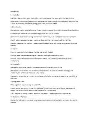 Biochemistry - Study Notes & Assignments - Studocu