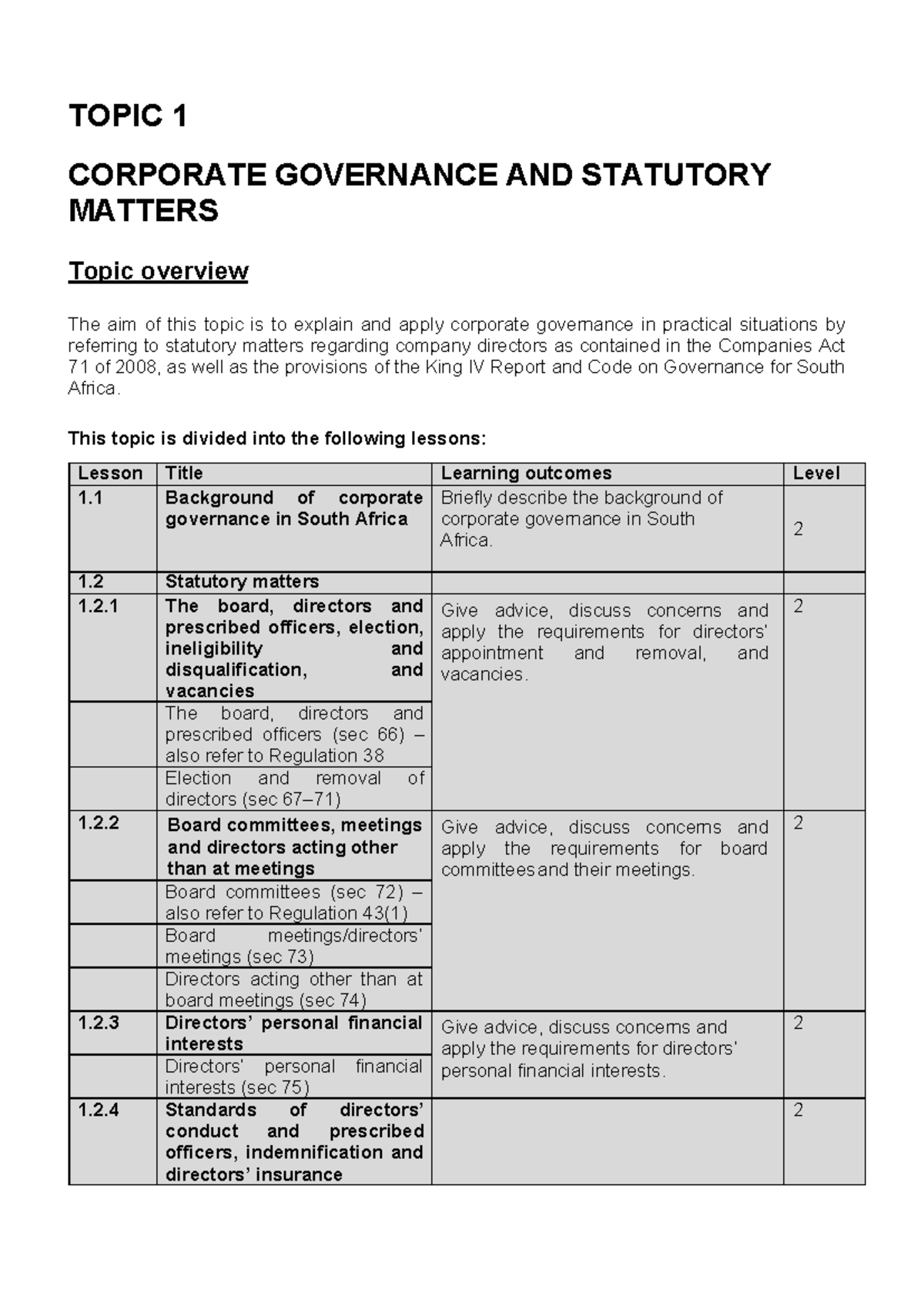 AUE2602 Corporate Governance & Statutory Matters Lecture Notes - Studocu