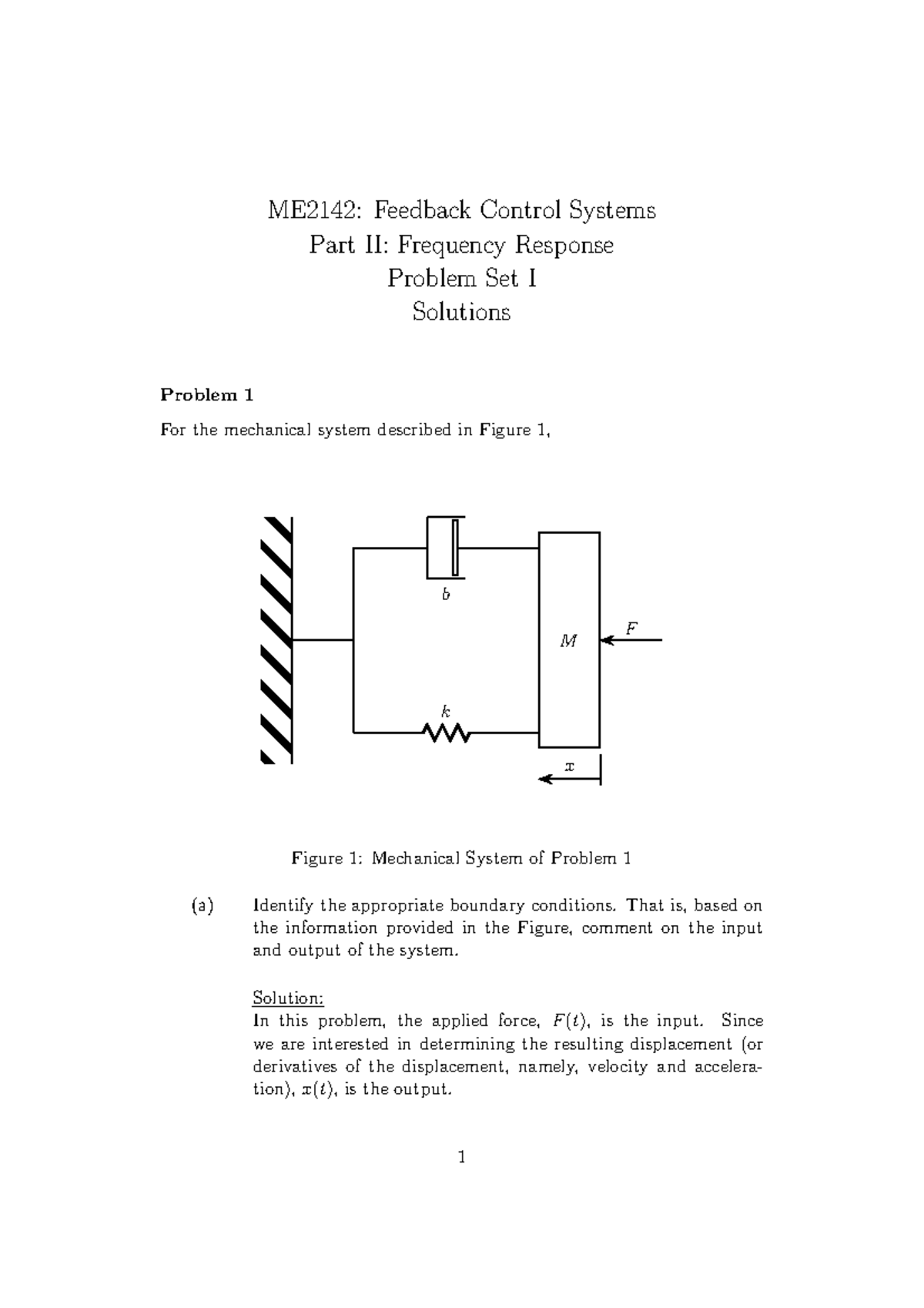 ME2142: Feedback Control Systems - Part 2 Tut 1 Solutions - Studocu