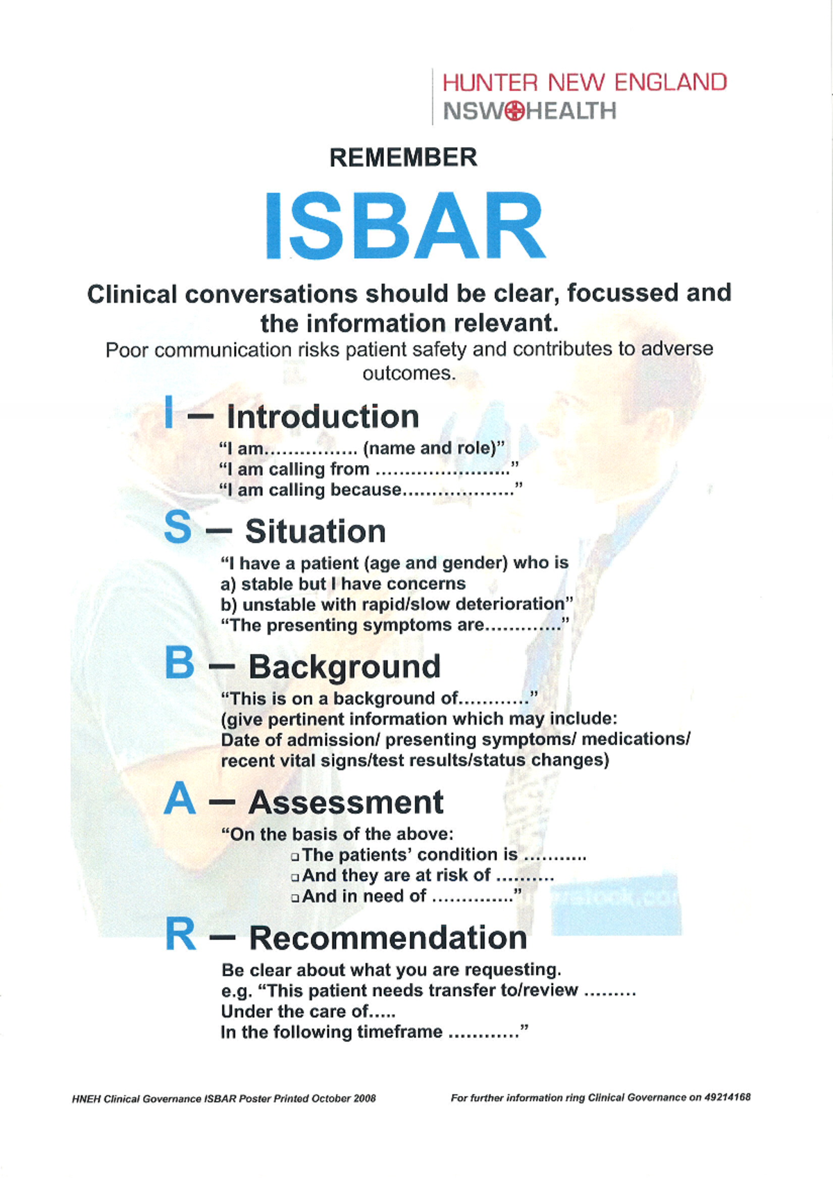 ISBAR Communication Practice for Assessment 3 - HNE 1121 - Studocu