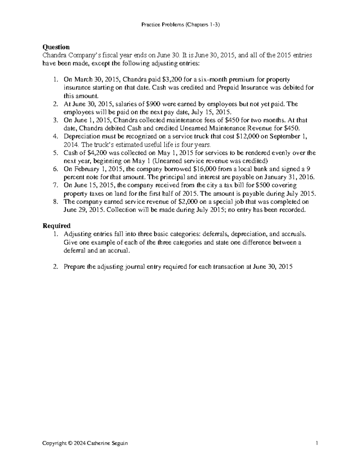 Practice Problems (Chapters 1-3) Adjusting Entries and Financial ...