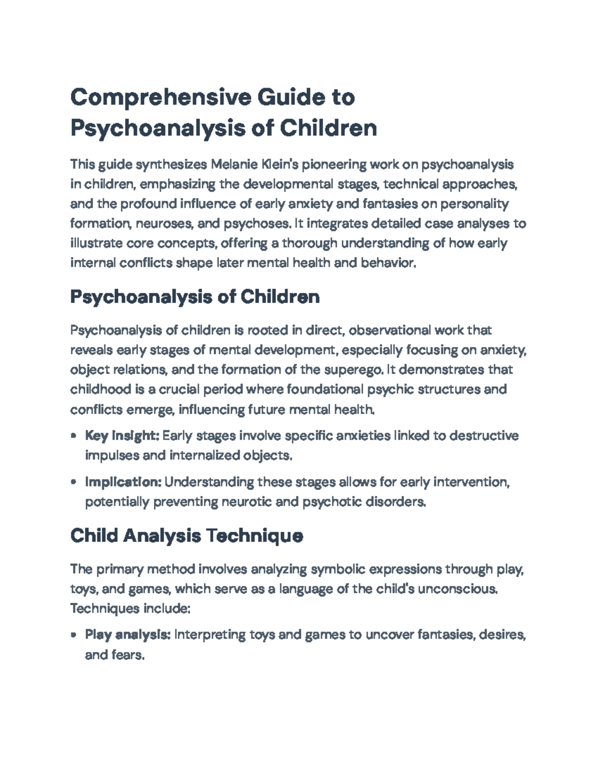 Comprehensive Guide to Psychoanalysis of Children: Techniques ...