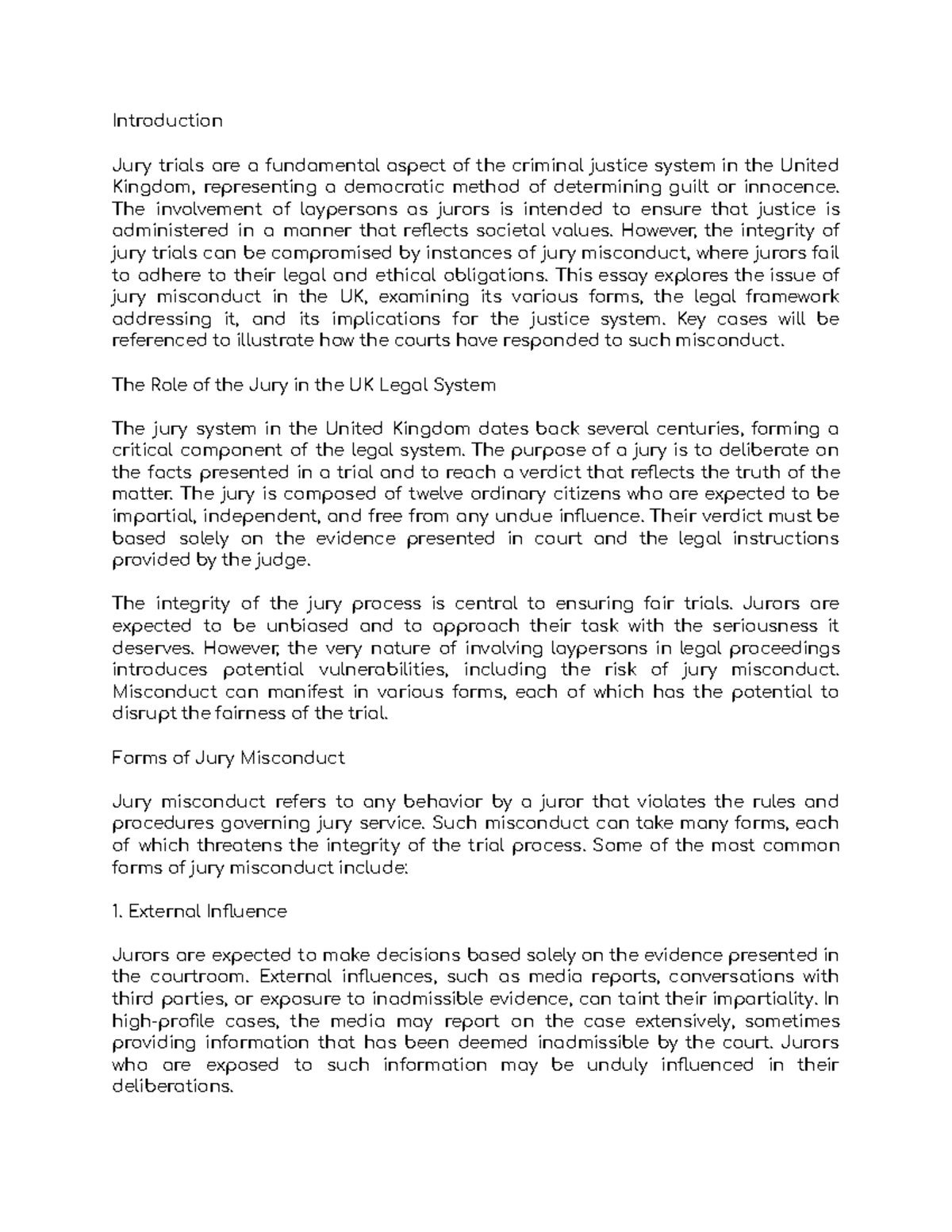 Jury Misconduct in the UK: Implications and Legal Framework - Studocu