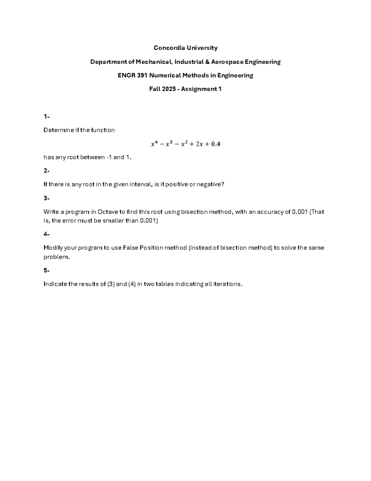 ENGR 391 Fall 2025 Assignment 1: Numerical Methods & Root Finding - Studocu