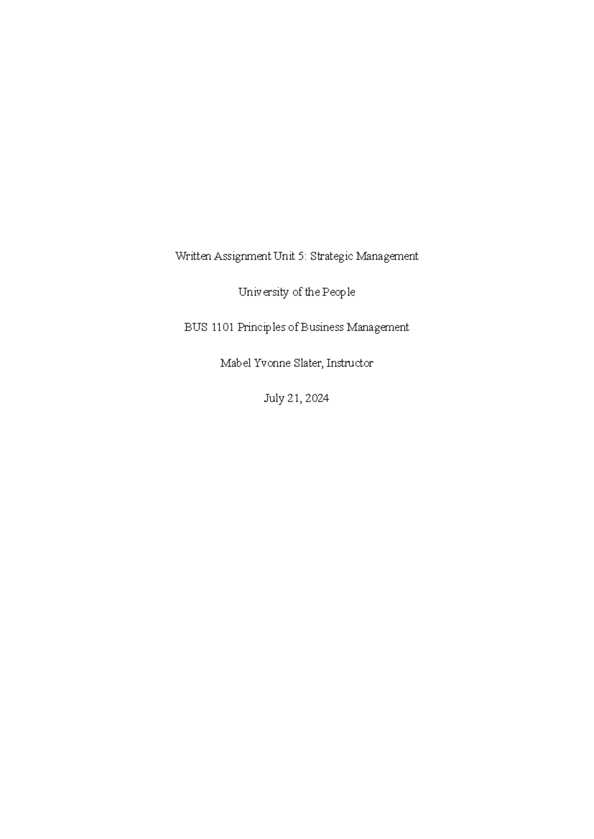 WA5 BUS 1101 - unit 5 written assignment - 2024 - Written Assignment ...