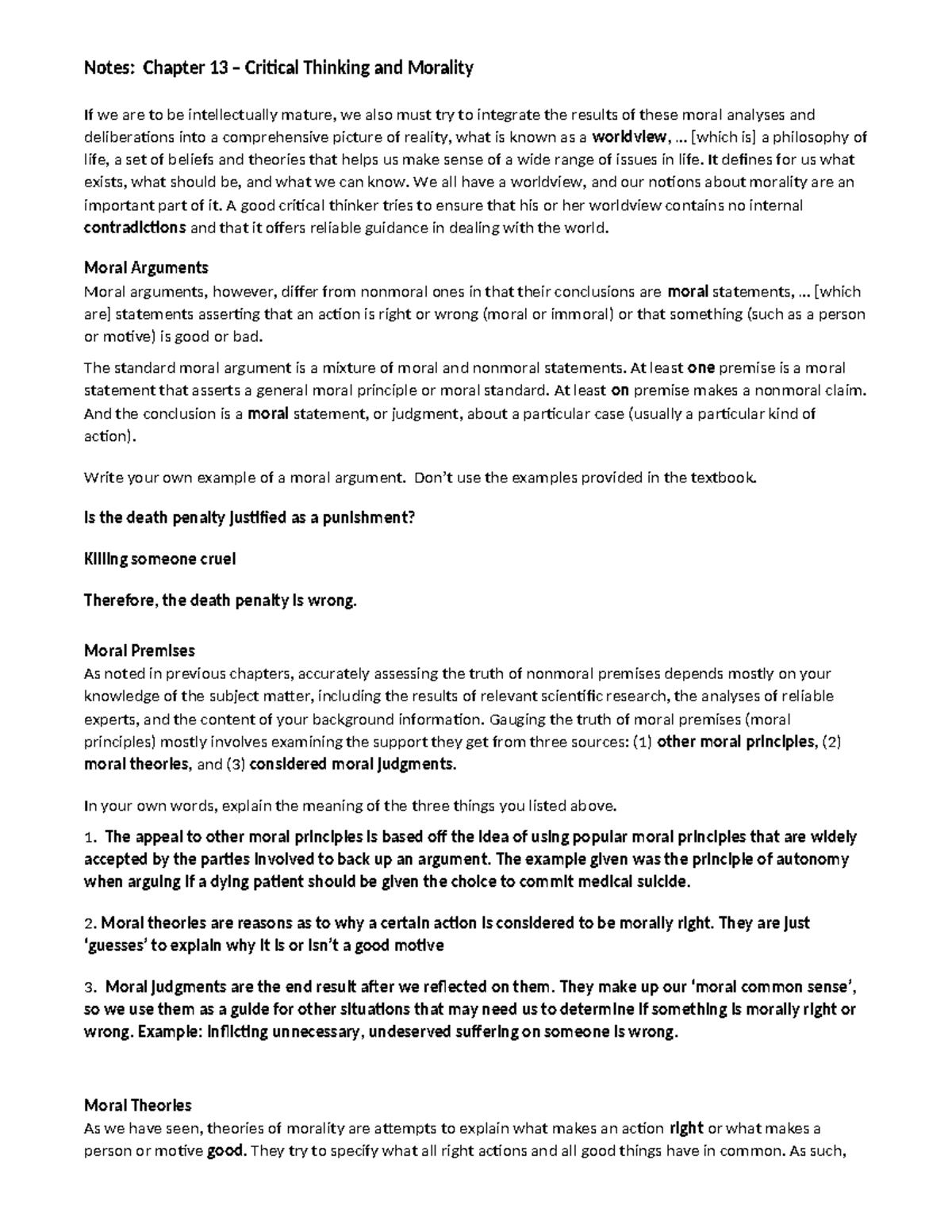 Chapter 13 Notes: Critical Thinking & Morality (002690351) - Studocu