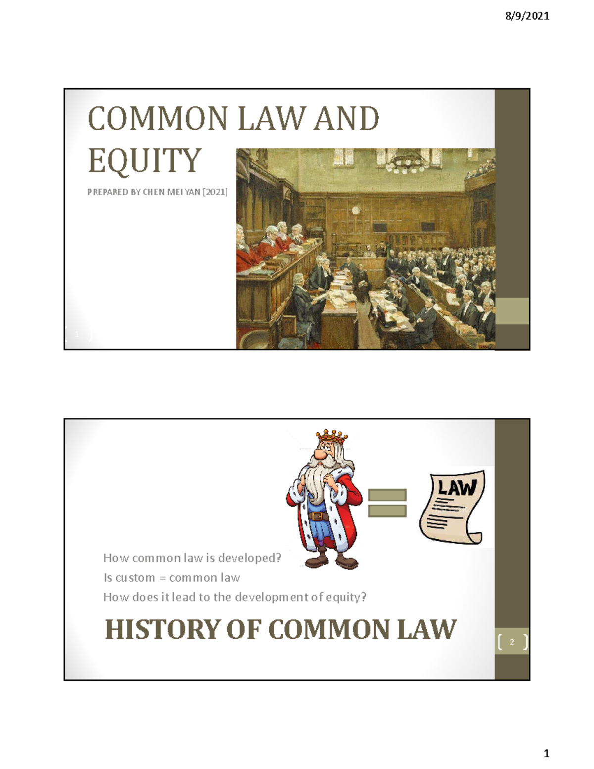 1. Common law and equity - COMMON LAW AND EQUITY PREPARED BY CHEN MEI ...