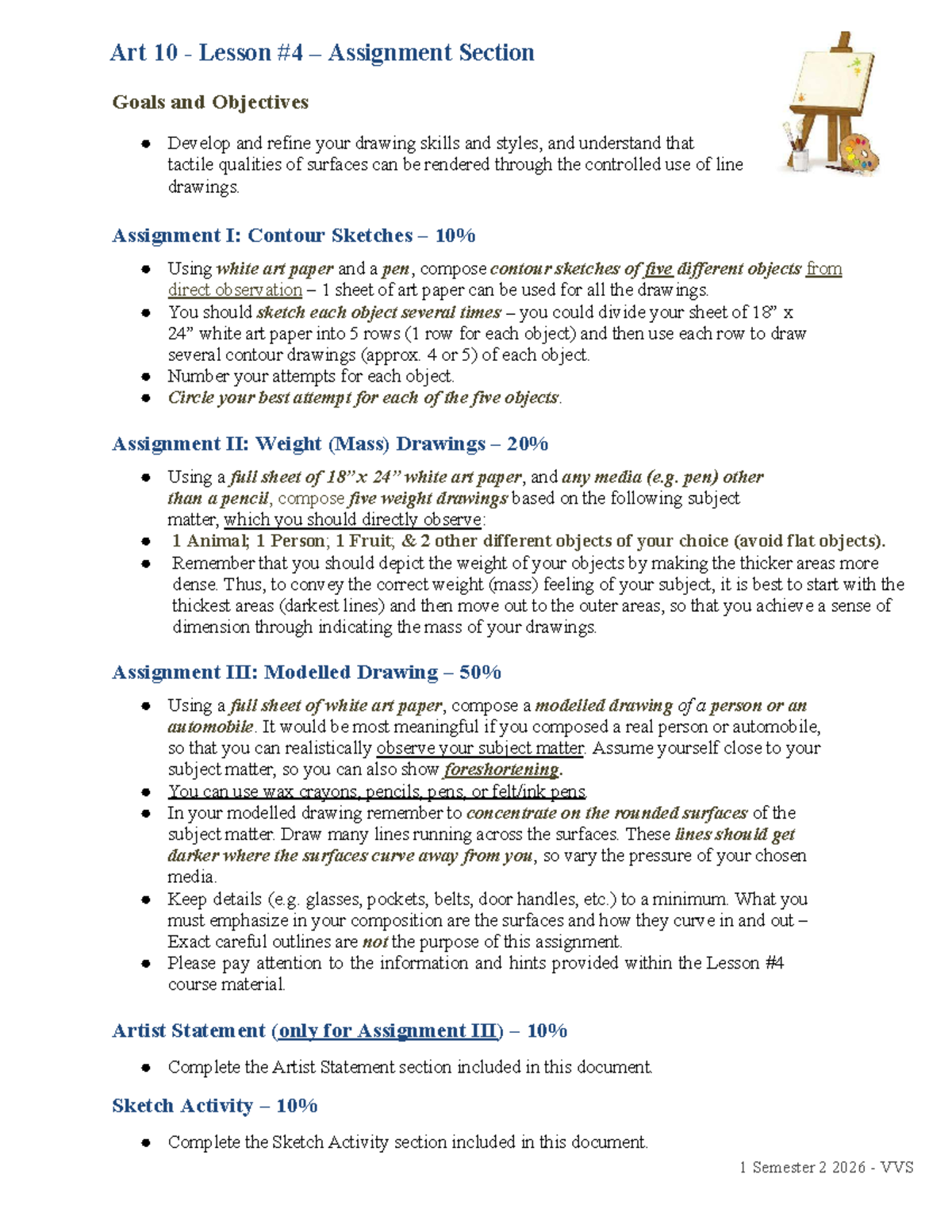 Art 10 Semester 2 2026 VVS: Drawing Skills Assignment Guide - Studocu