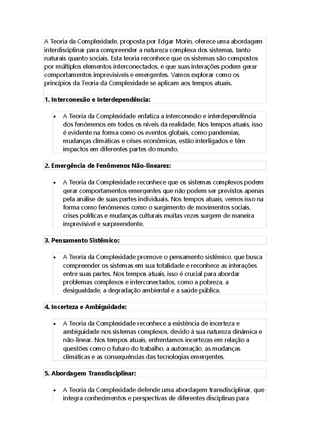 Teoria da Complexidade: Interconexões e Sistema no Contexto Atual - Studocu