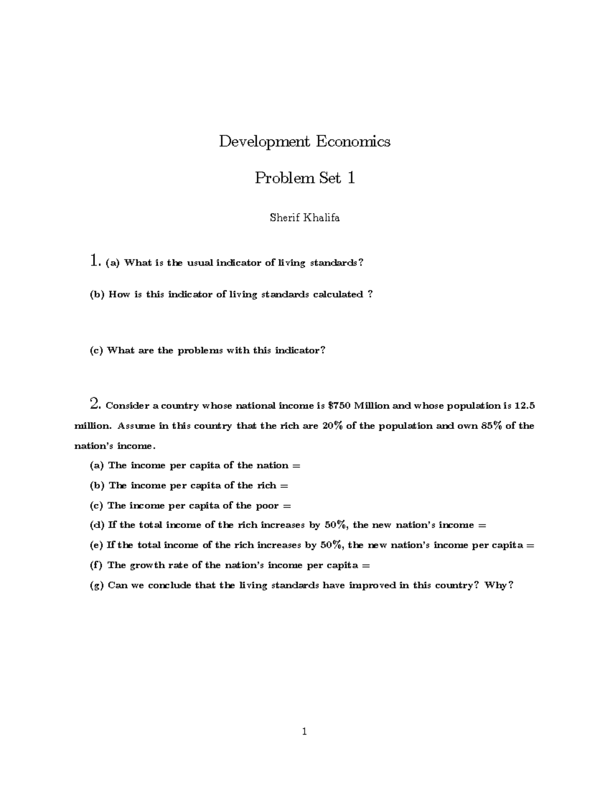 Development Economics Problem Set 1 (ECO 201) - Analysis & Solutions ...