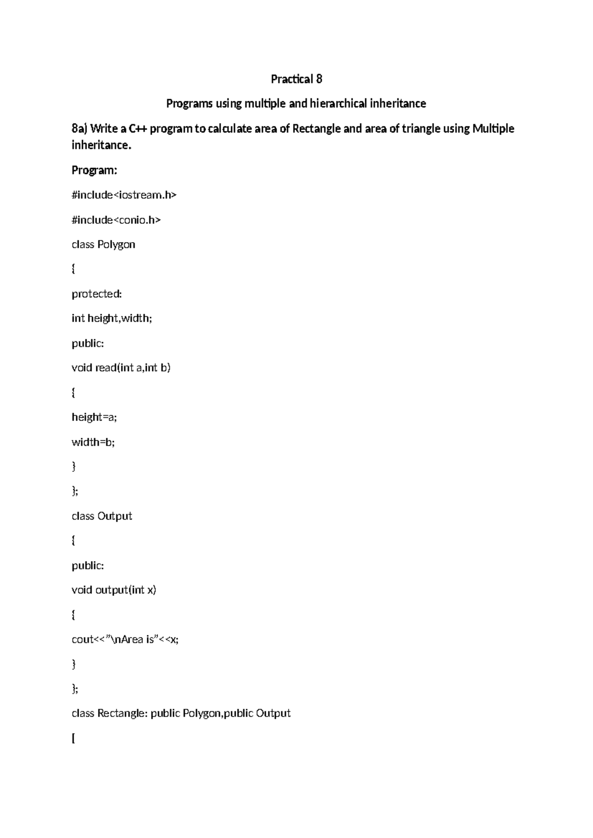Practical 8 OOPs: Programs on Multiple & Hierarchical Inheritance - Studocu