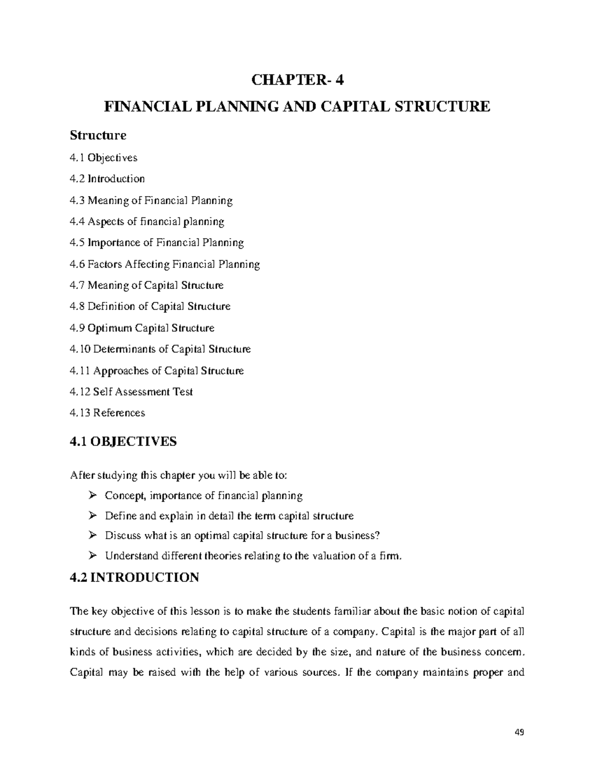 Chapter 4: Financial Planning & Capital Structures in Business ...