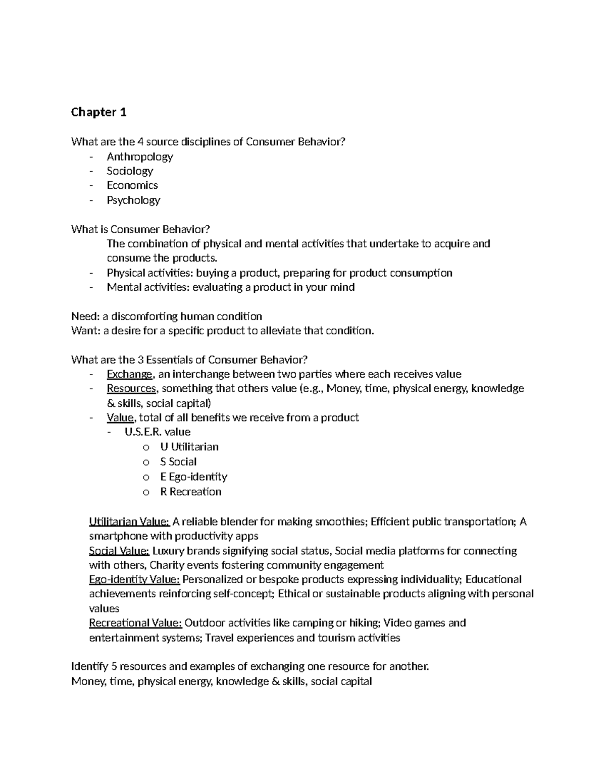 Consumer behavior midterm review - Chapter 1 What are the 4 source ...