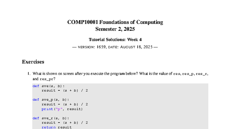 Tutesheets 2025S2 Week 4 Tutorial Solutions - Studocu