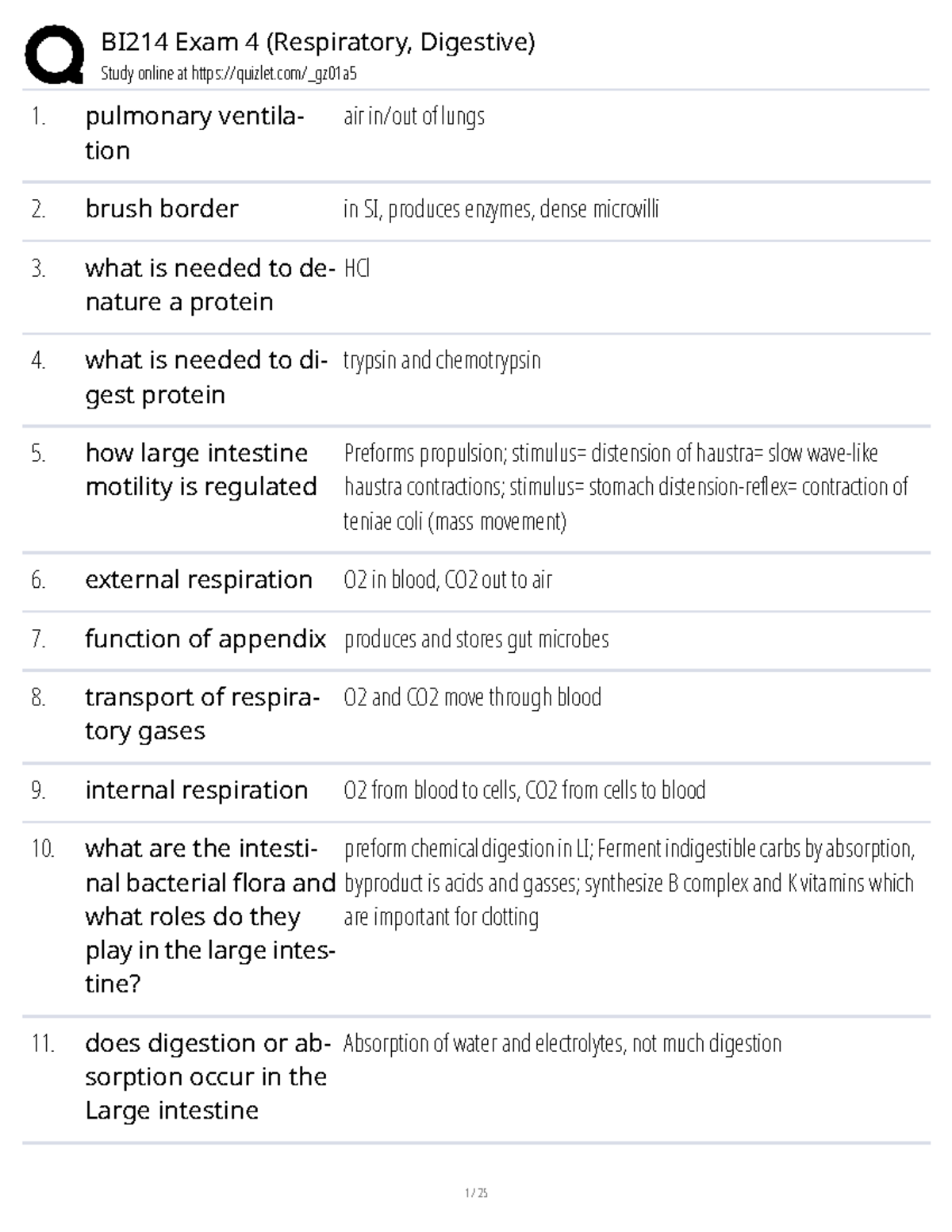 BI214 Exam 4 Study Guide: Respiratory and Digestive Systems - Study ...