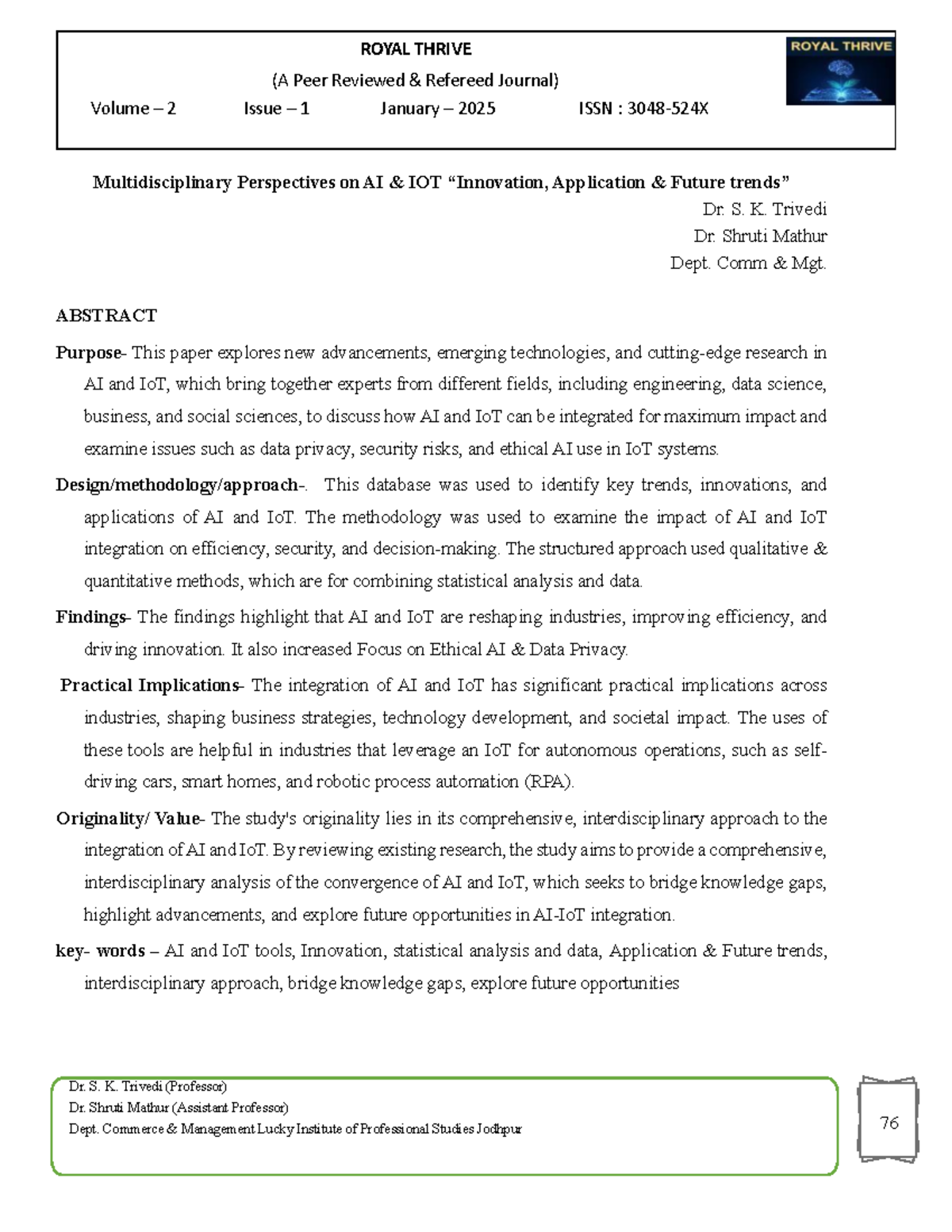 Multidisciplinary Perspectives on AI & IoT: Innovation, Application ...