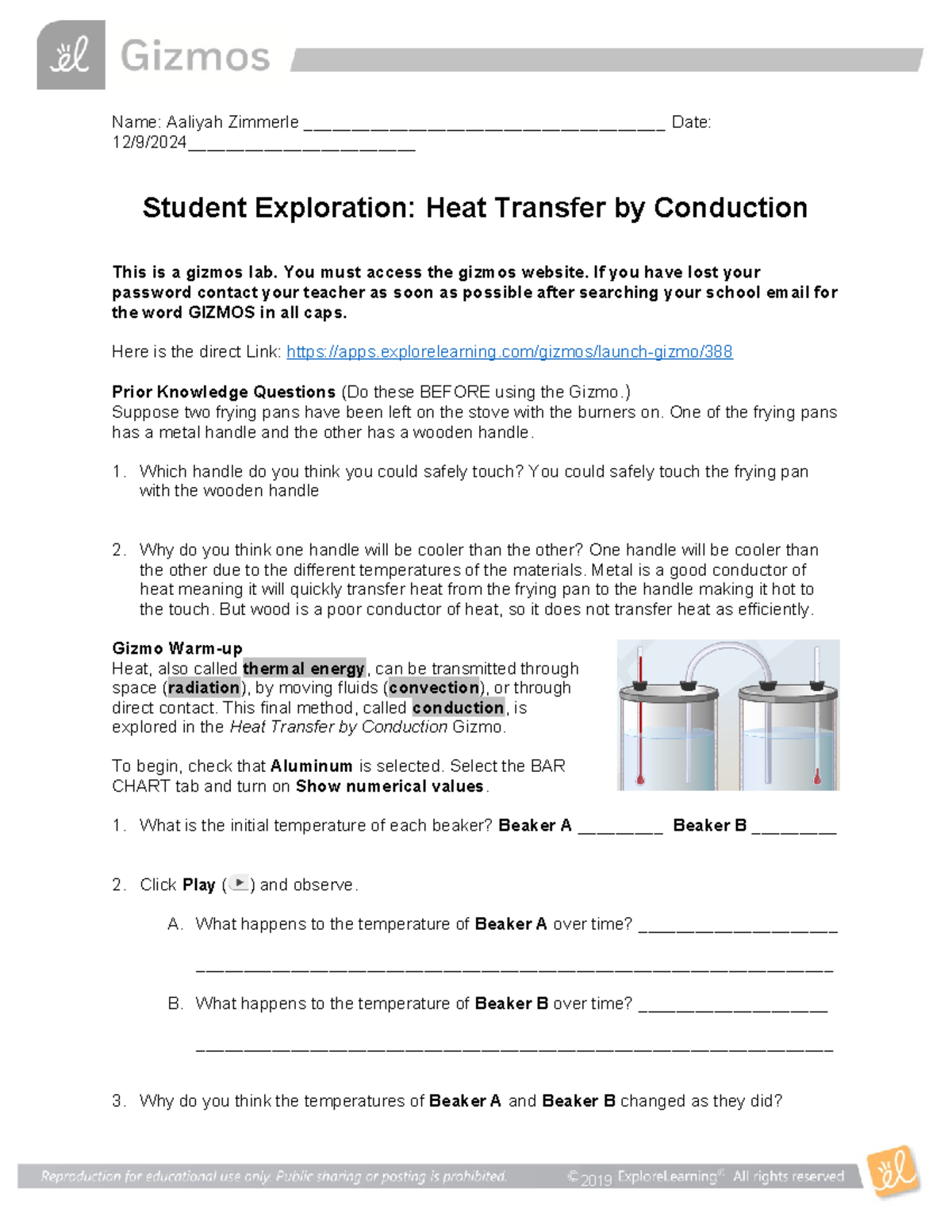 Lab 3: Exploring Heat Transfer by Conduction - Gizmo Experiment - Studocu