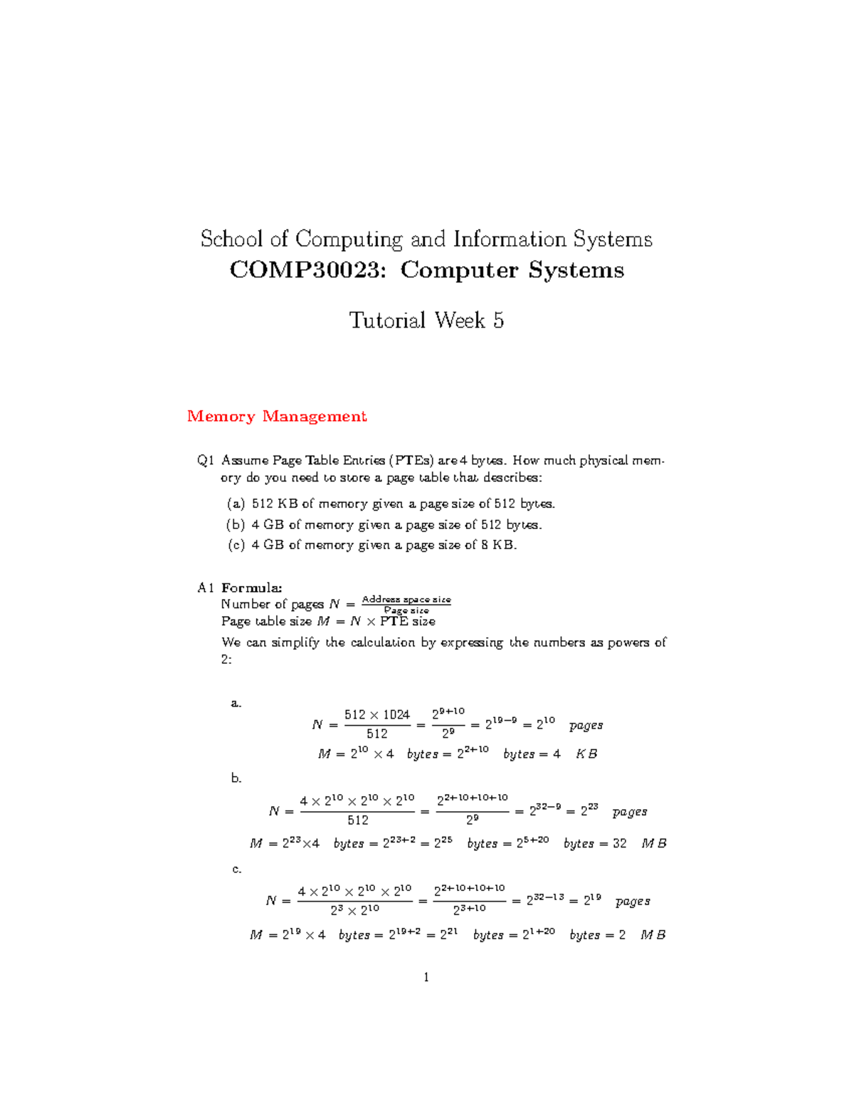 COMP30023: Computer Systems Tutorial 5 Solutions on Memory Management ...