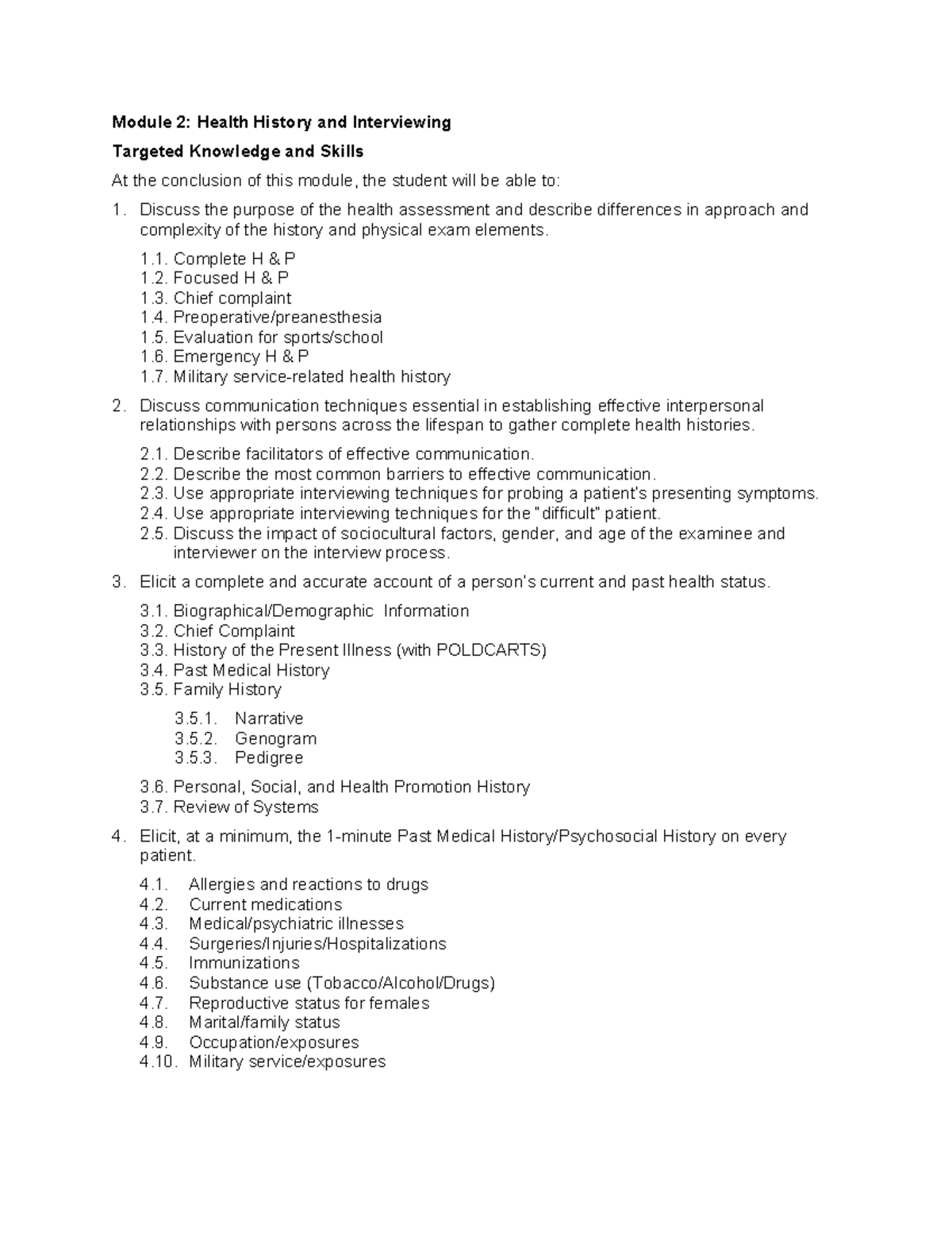 Module 2: Health History & Interviewing Techniques (Nursing 101) - Studocu