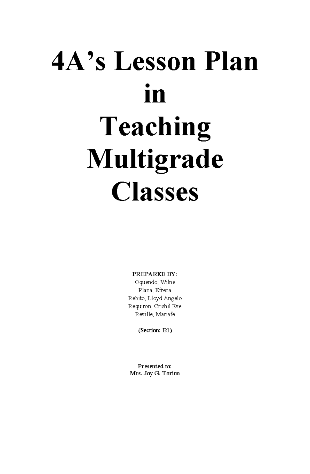 Lesson Plan for Teaching Multigrade Classes - ST7 - Studocu