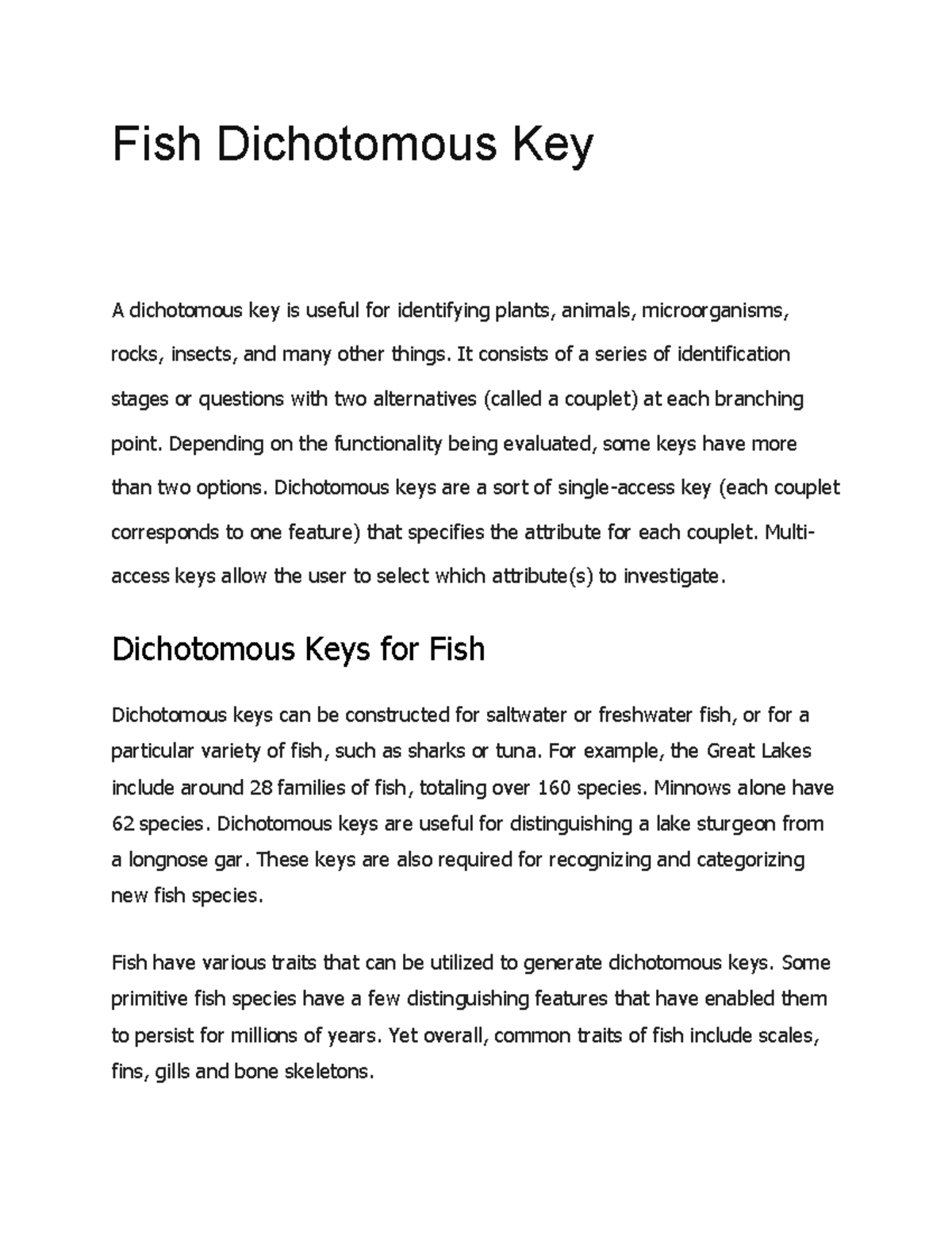 Fish Dichotomous Key: Identifying Freshwater and Saltwater Species ...