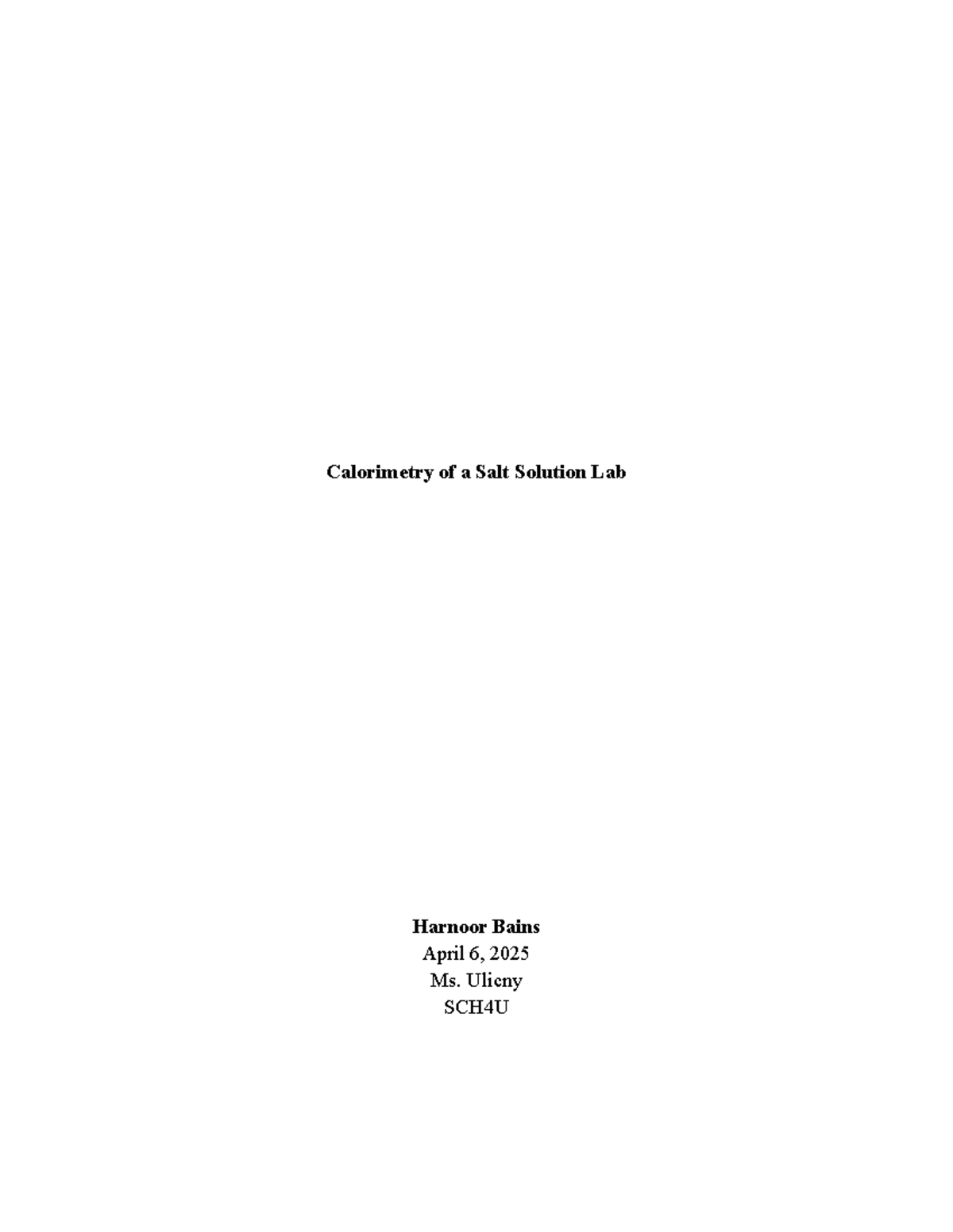 Calorimetry Lab Report: Enthalpy of NaOH & KCl Solutions (SCH4U) - Studocu