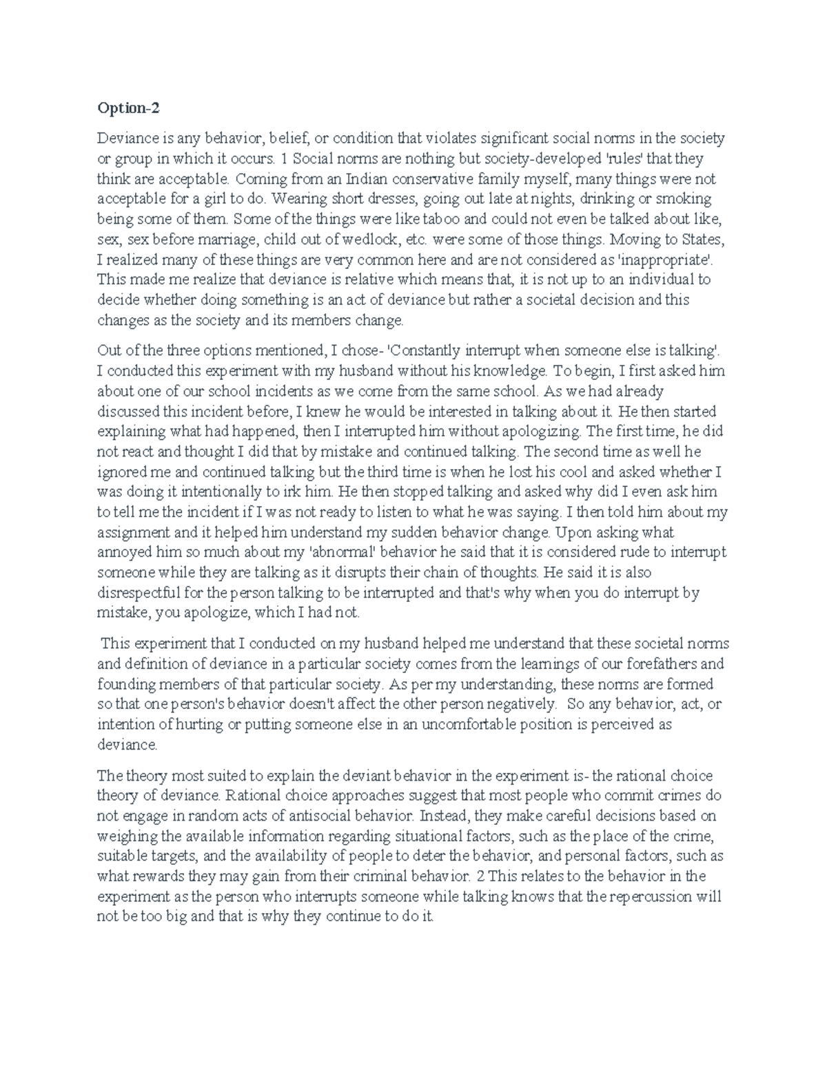 SOC 101 Week 3 Initial Post: Understanding Deviance Through Norms - Studocu