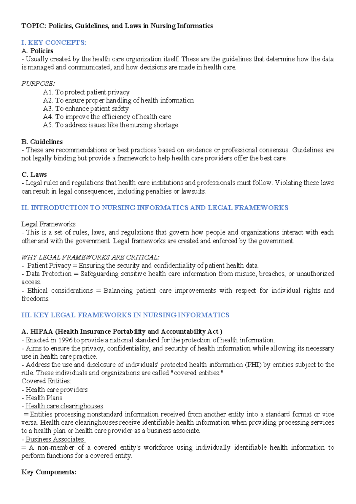 NUR 12345 Policies, Guidelines, and Laws in Nursing Informatics - Studocu