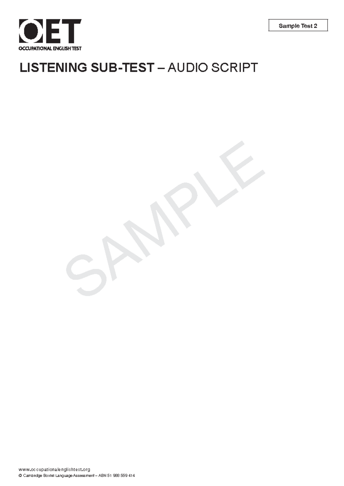 Listening Sample Test 2 Audio Script - SAMPLE LISTENING SUB-TEST ...